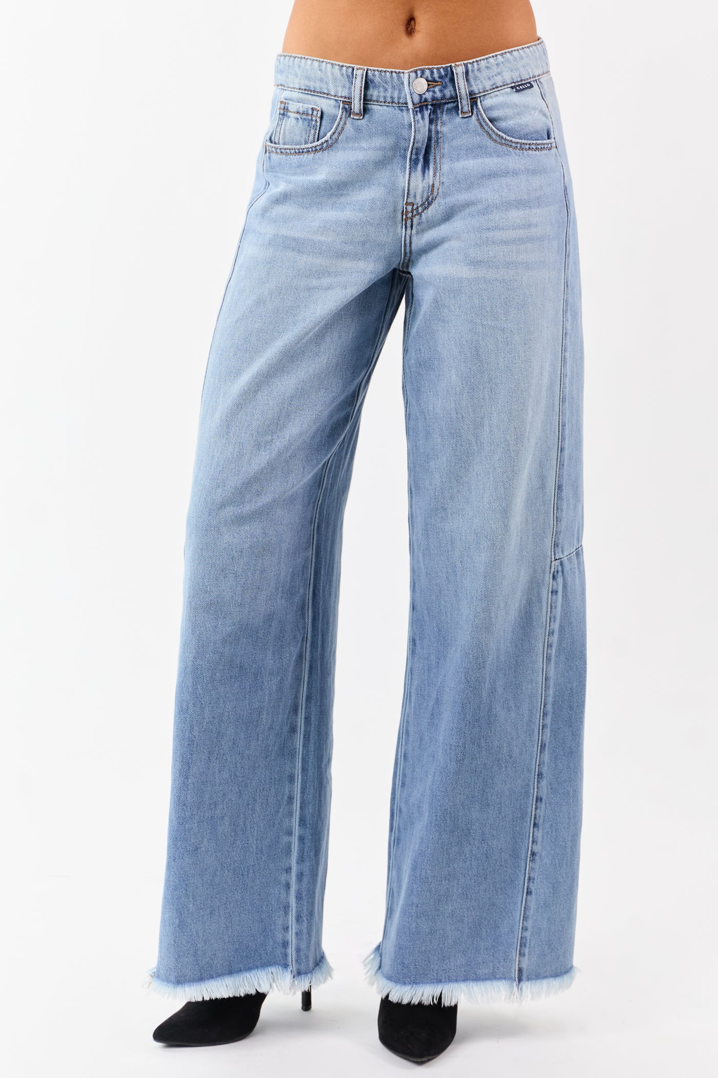 Cello Light Wash Raw Hem High Rise Wide Leg Jeans
