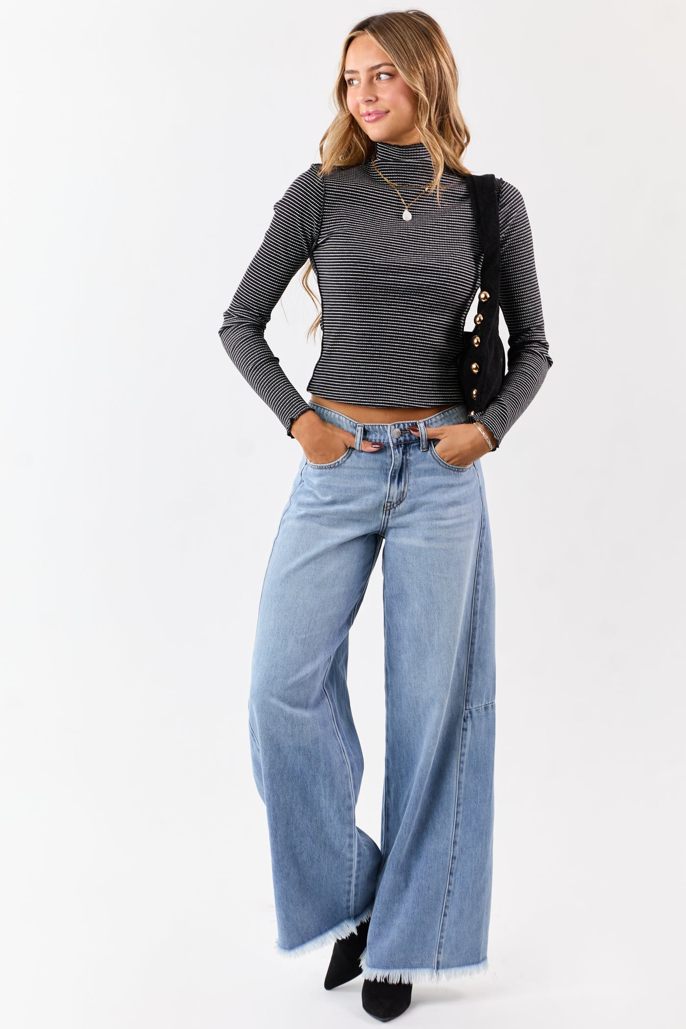 Cello Light Wash Raw Hem High Rise Wide Leg Jeans