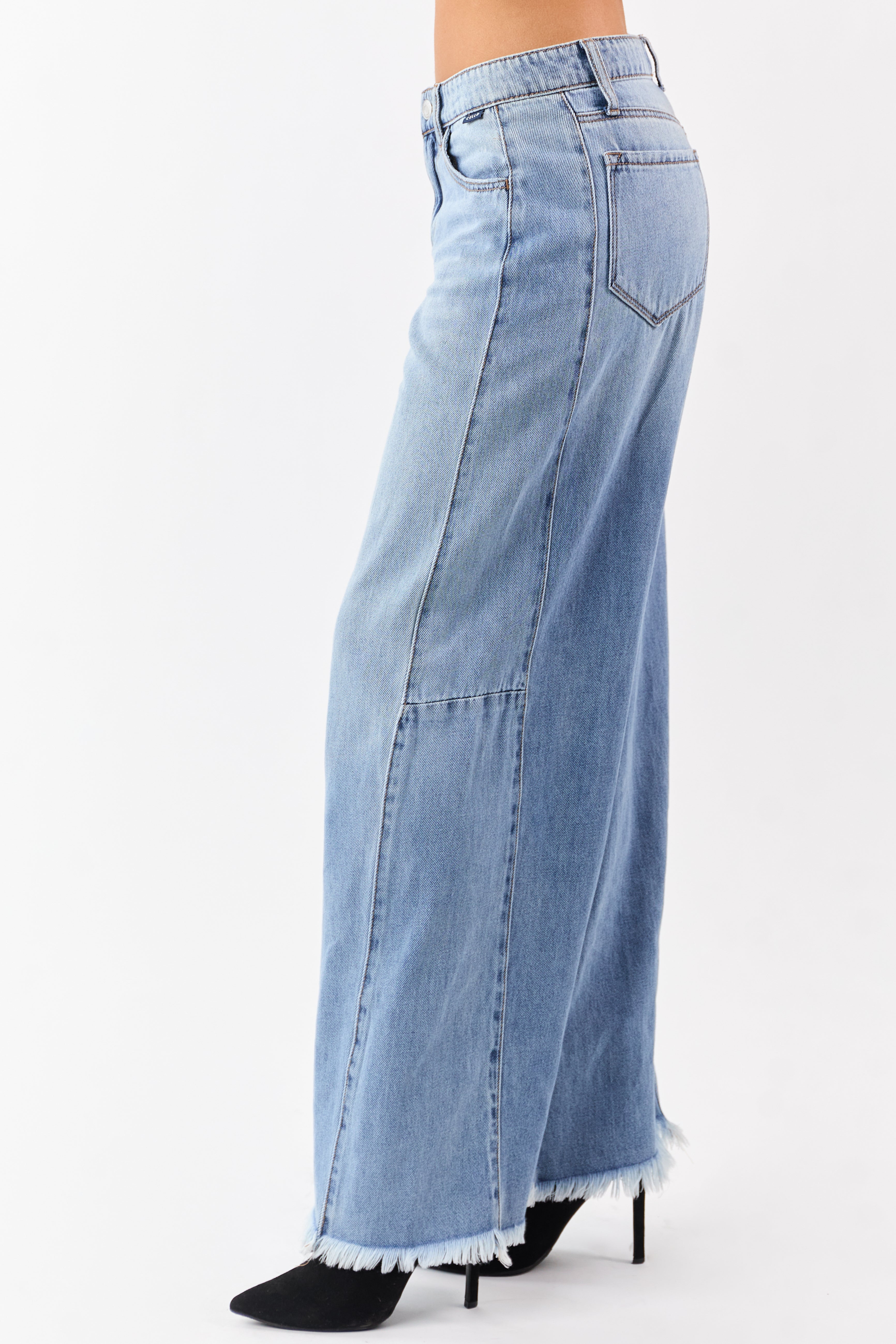 Cello Light Wash Raw Hem High Rise Wide Leg Jeans