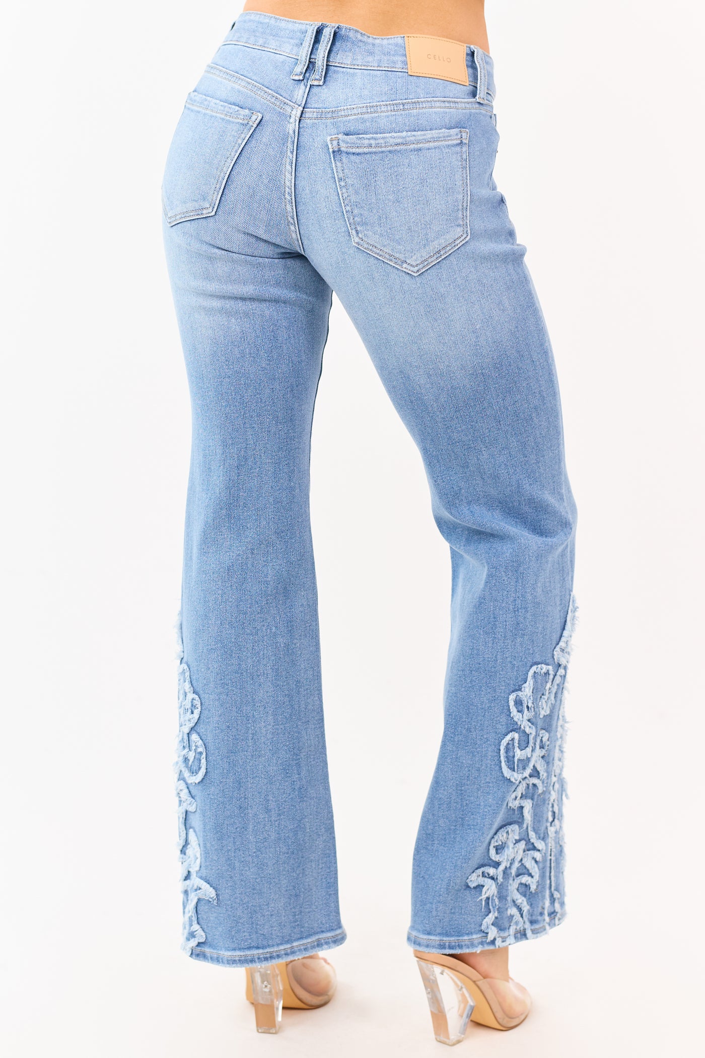 Cello Light Wash Stretchy Flare Leg Frayed Jeans