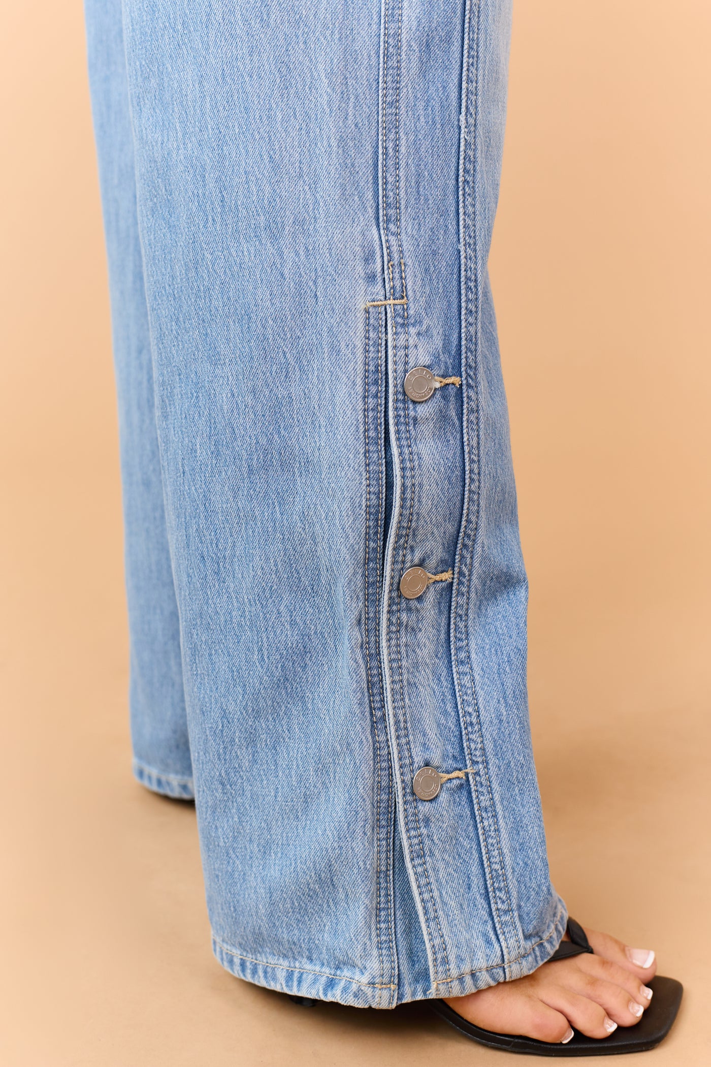 Cello Light Wash Wide Leg Side Button Jeans