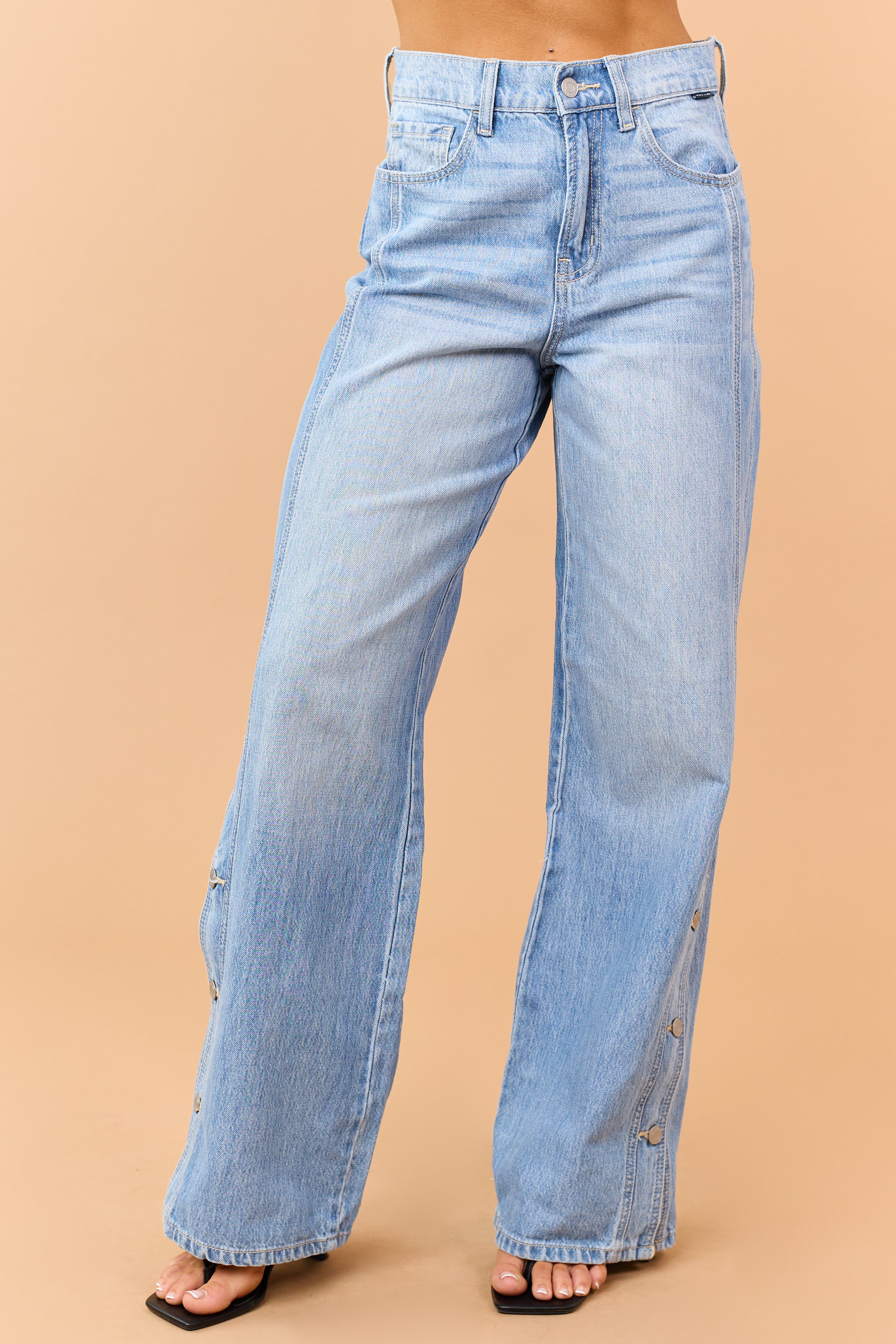 Cello Light Wash Wide Leg Side Button Jeans