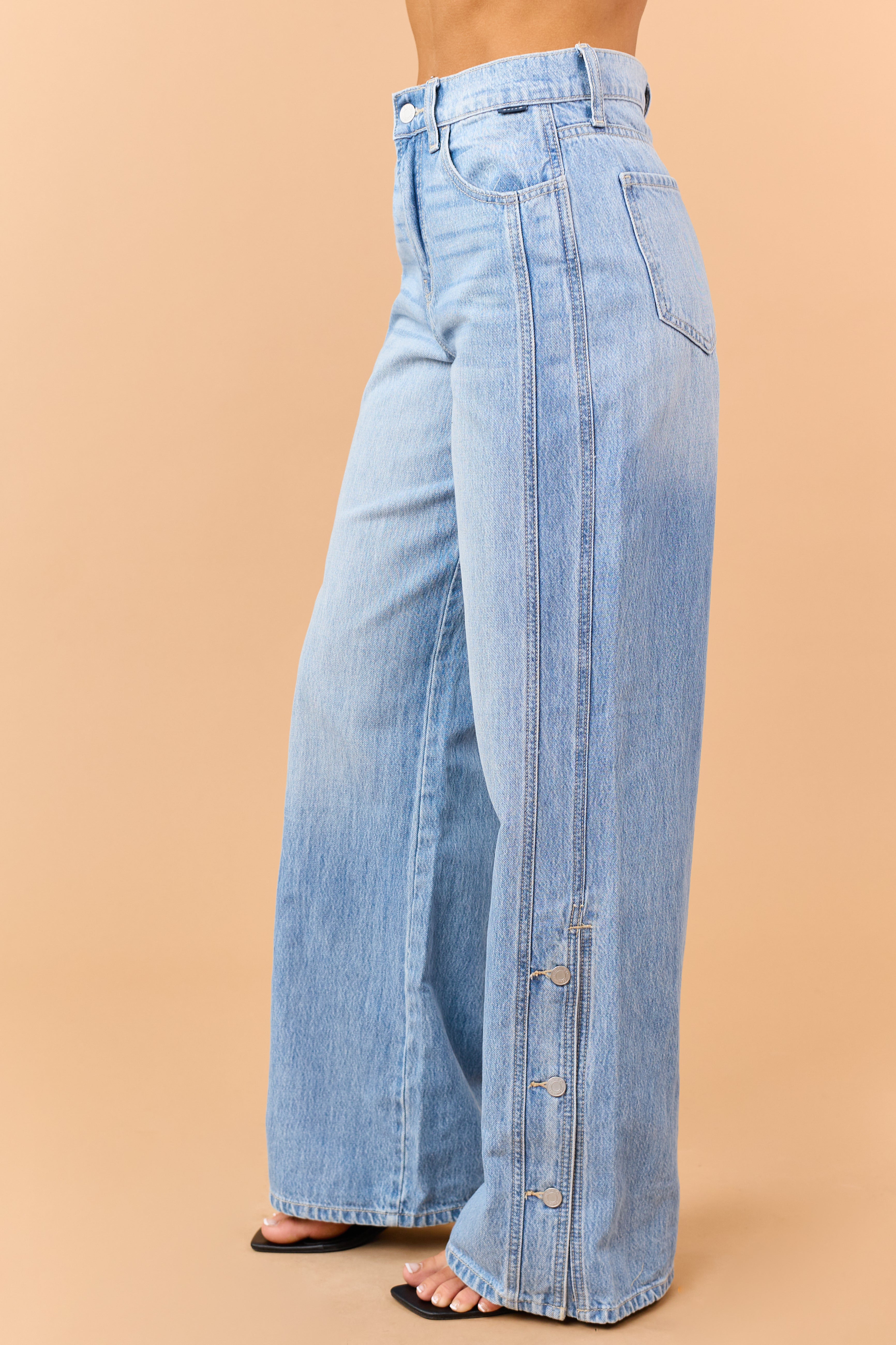 Cello Light Wash Wide Leg Side Button Jeans