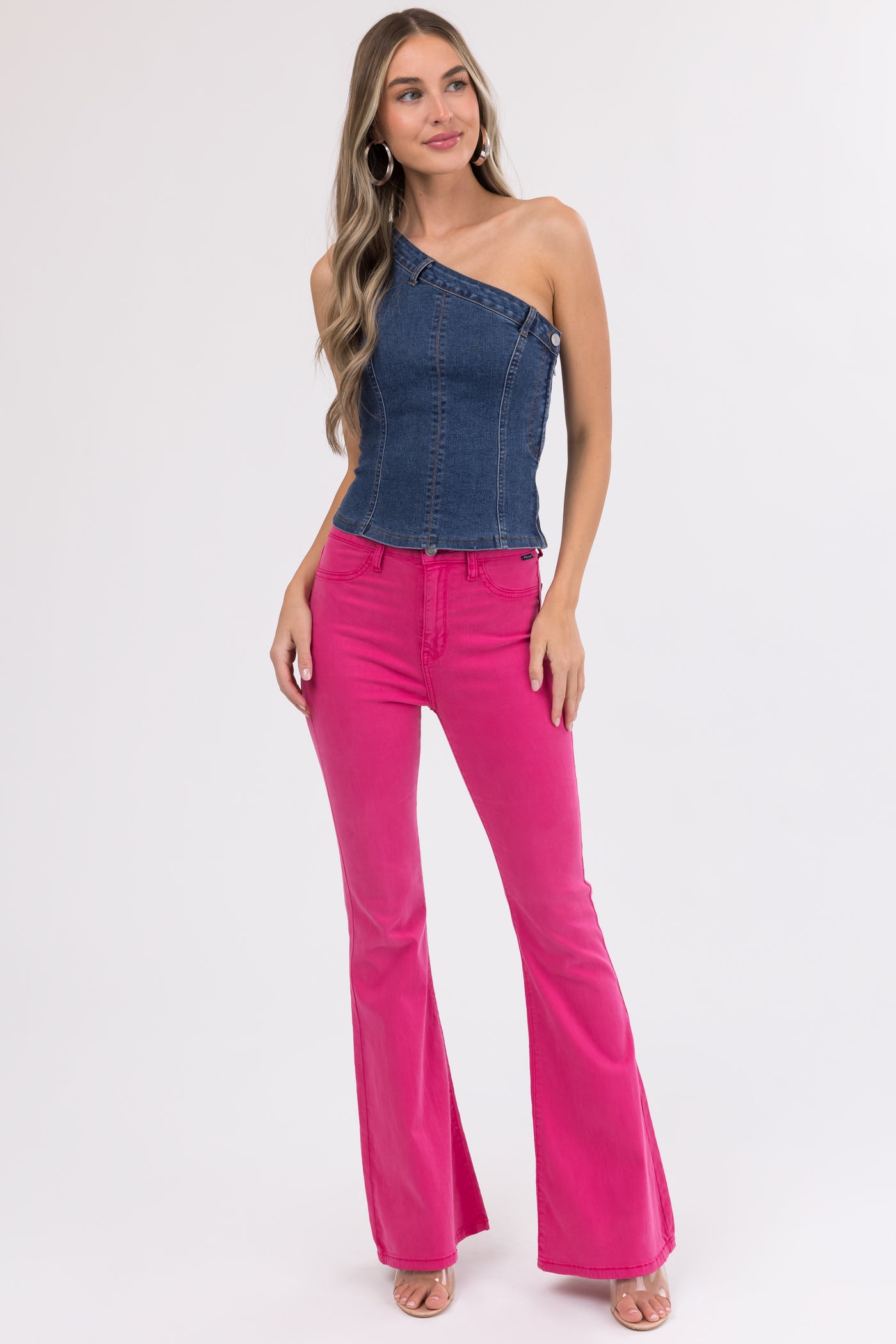 Cello Magenta High Rise Flare Leg Jeans