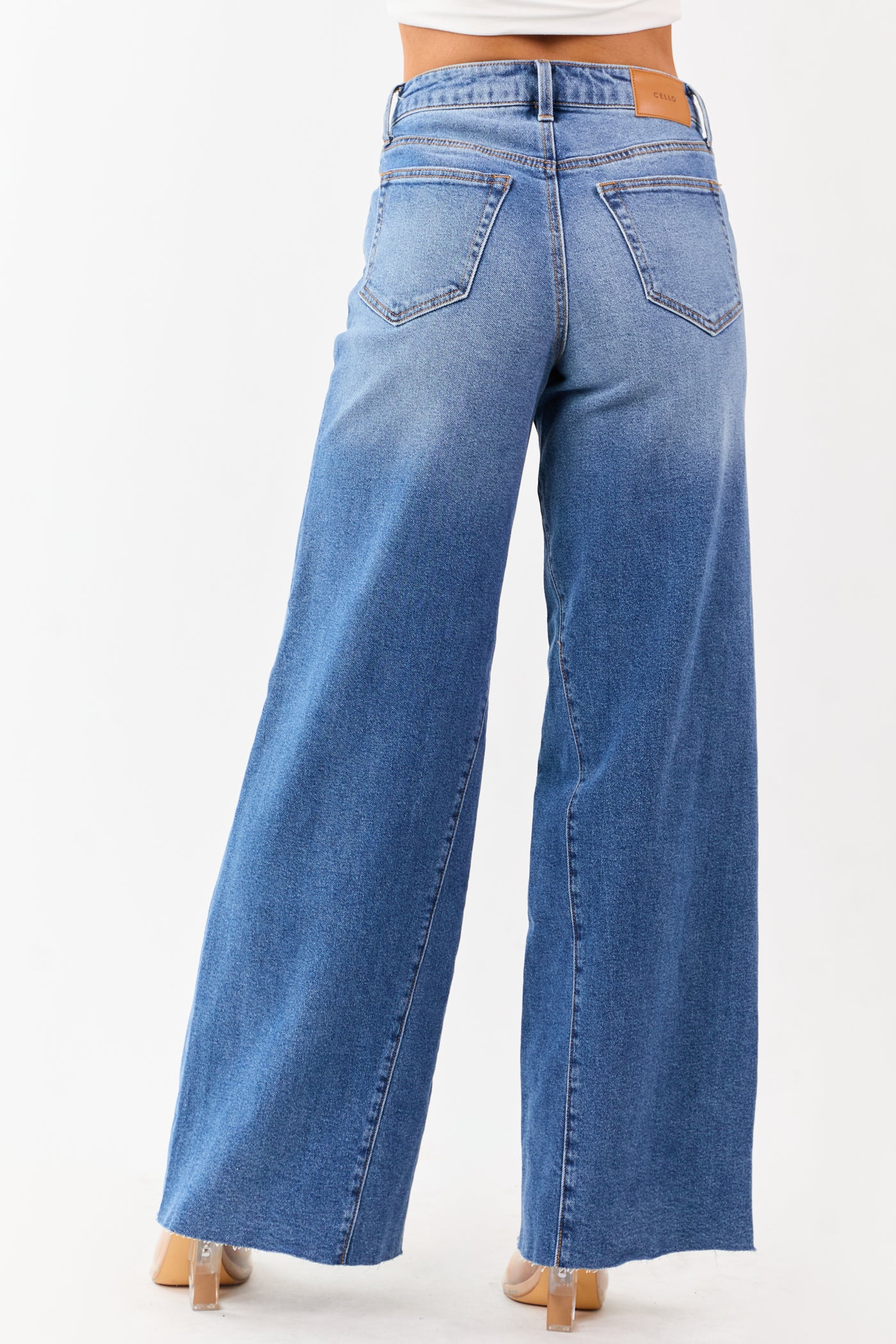 Cello Medium High Rise Curved Seam Wide Leg Jeans