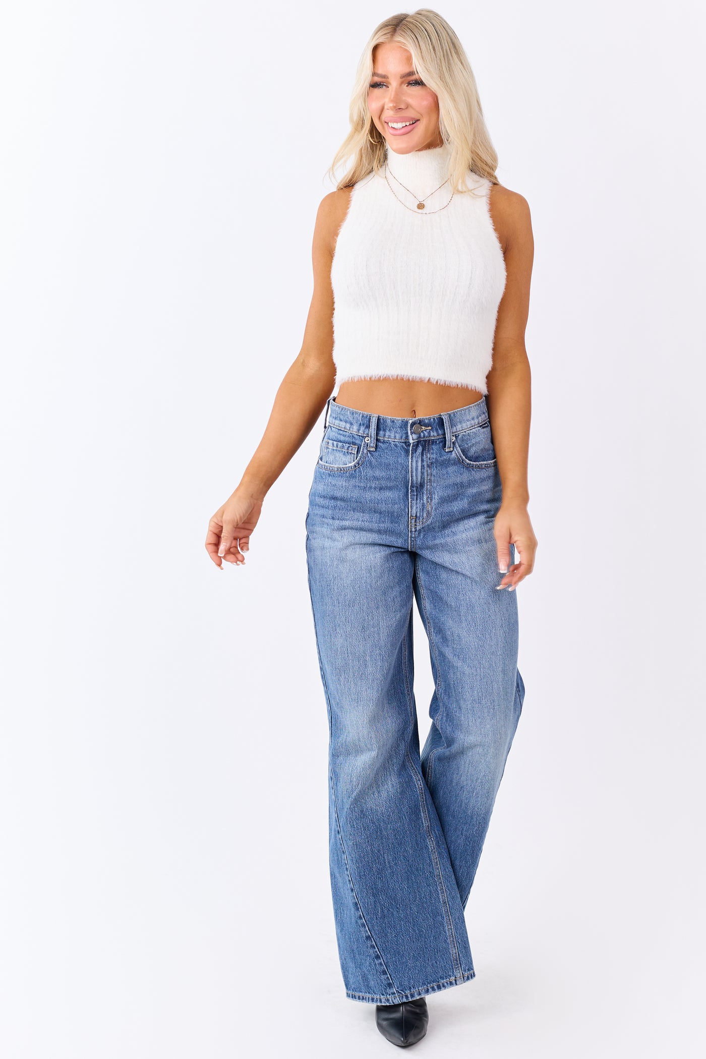 Cello Medium High Rise Wide Leg Curved Seam Jeans