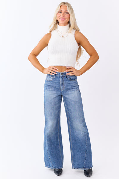 Cello Medium High Rise Wide Leg Curved Seam Jeans
