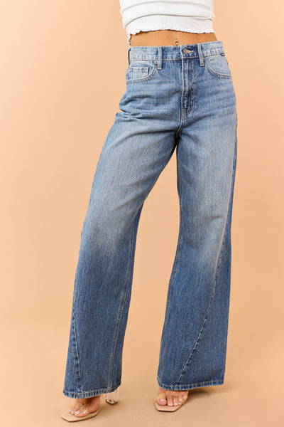 Cello Medium High Rise Wide Leg Curved Seam Jeans