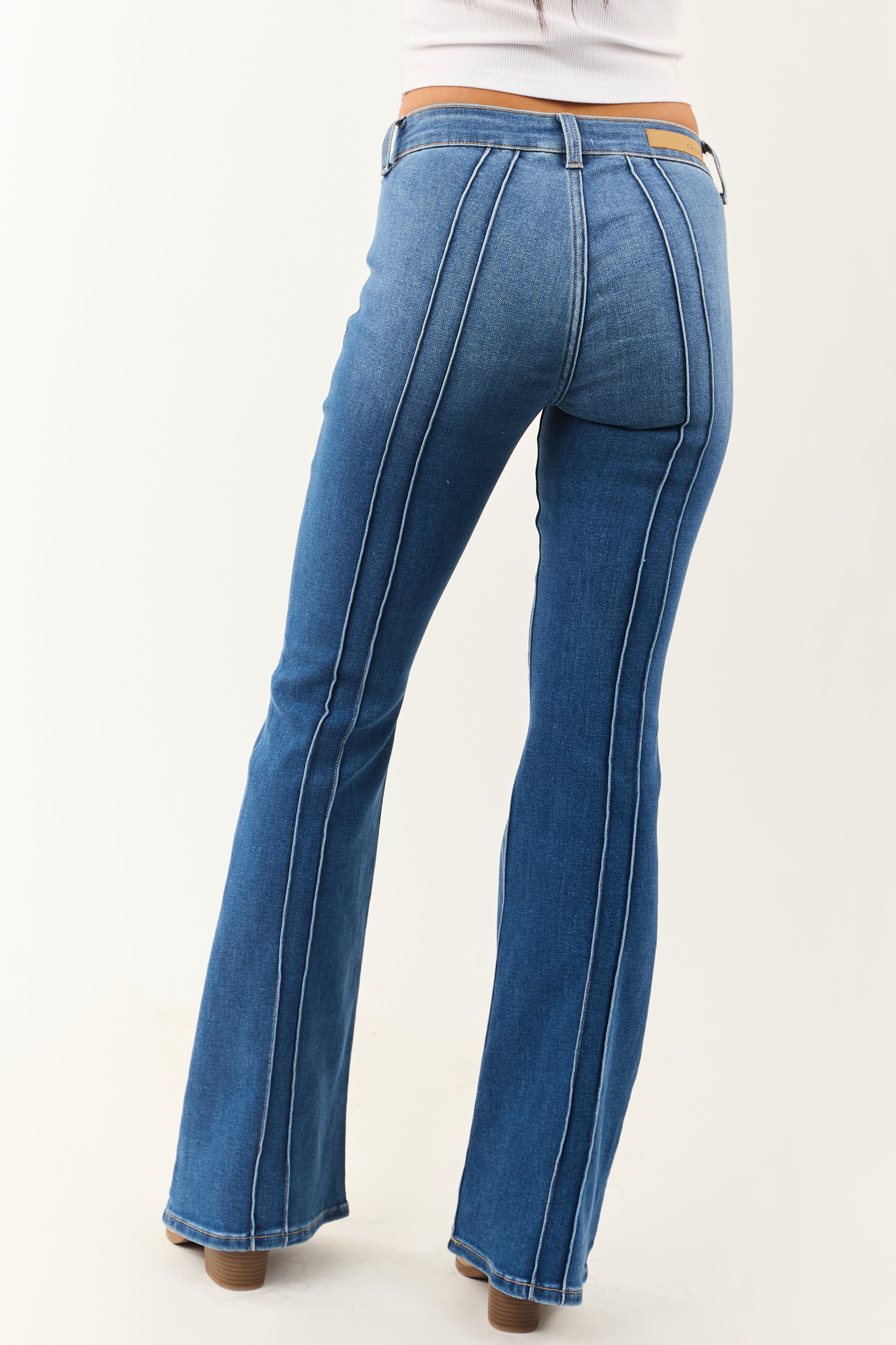 Cello Medium Pin Tuck Detail Stretchy Flare Jeans