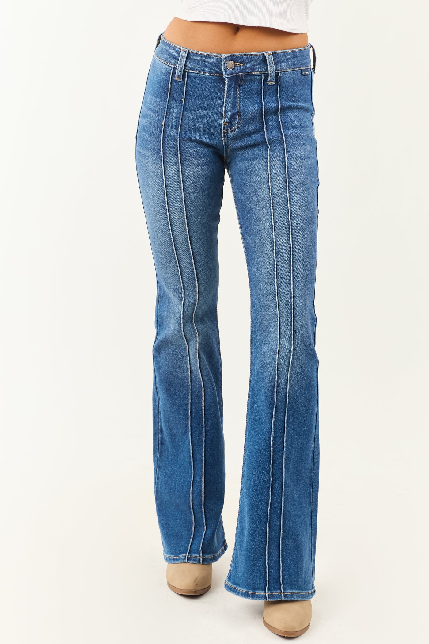Cello Medium Pin Tuck Detail Stretchy Flare Jeans