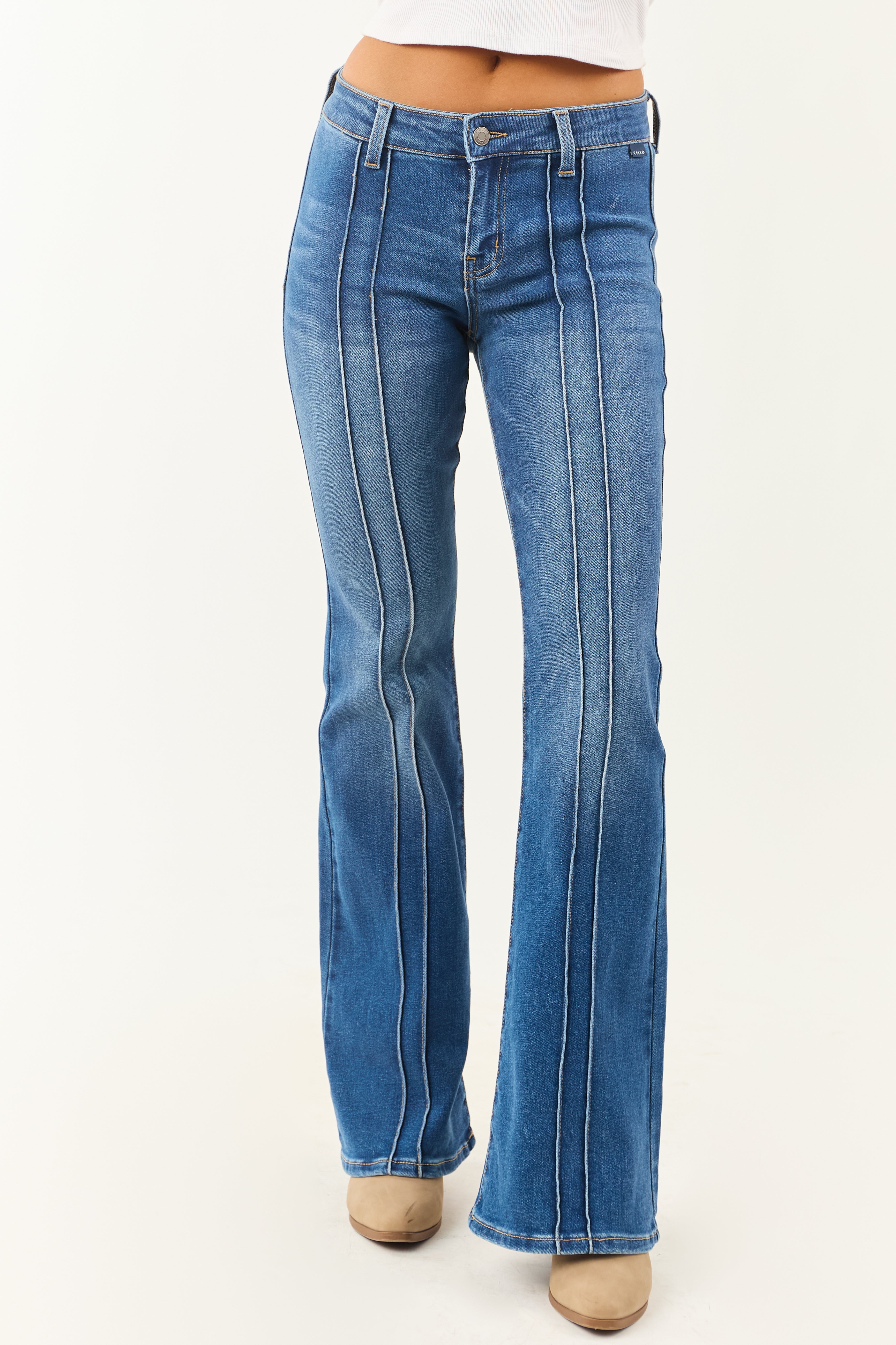 Cello Medium Pin Tuck Detail Stretchy Flare Jeans