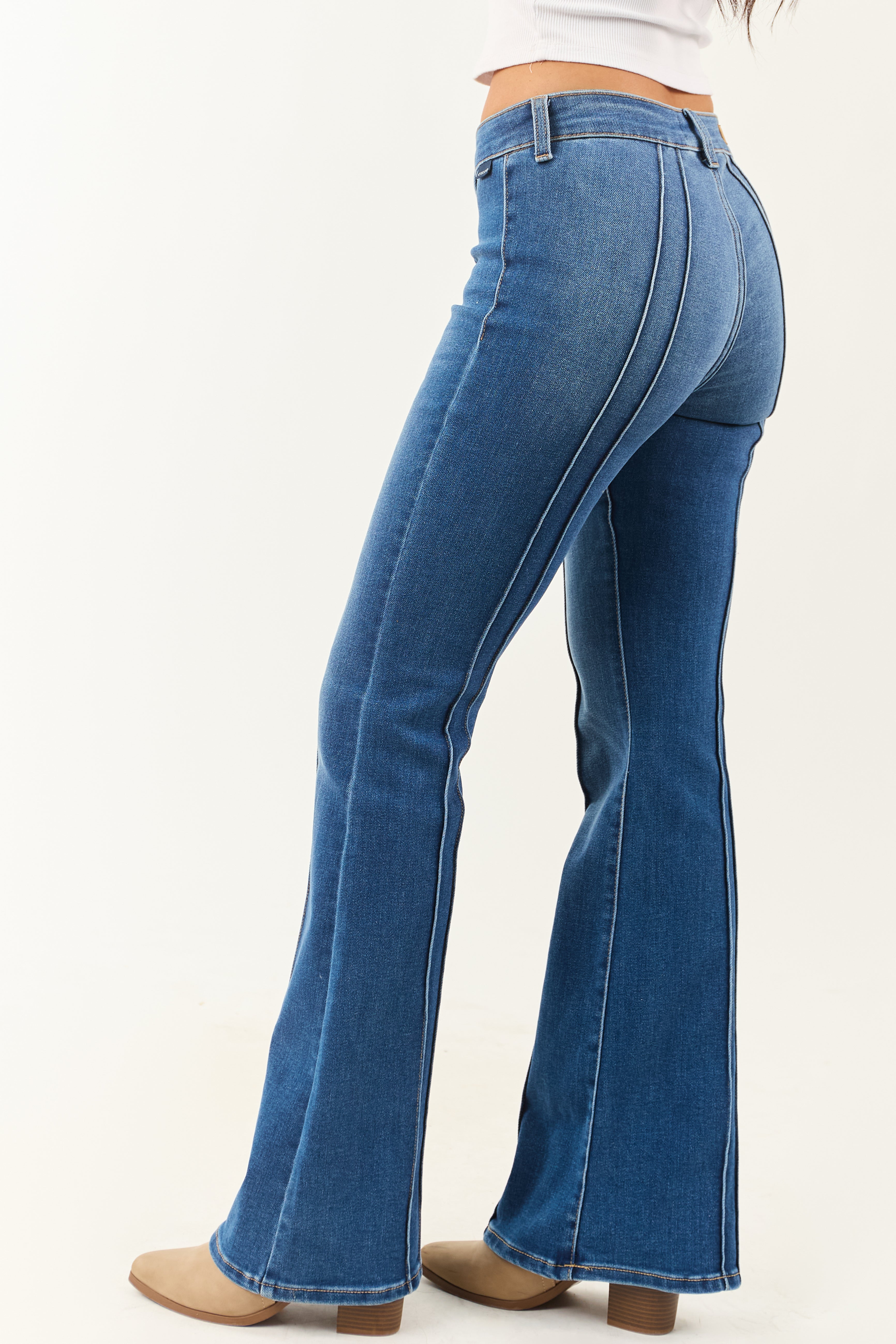 Cello Medium Pin Tuck Detail Stretchy Flare Jeans