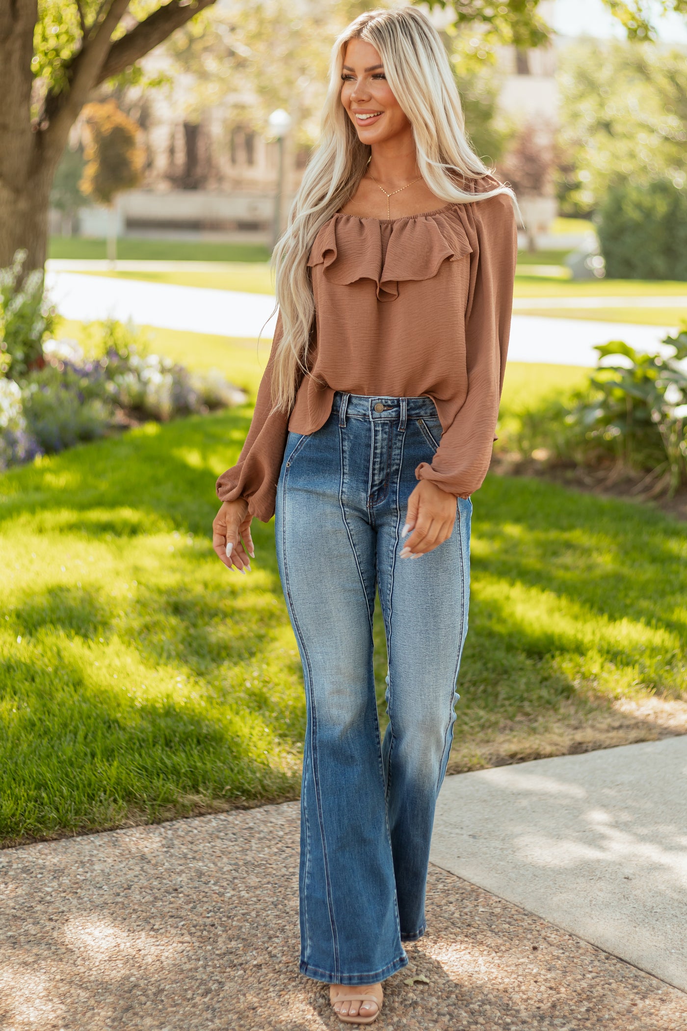Cello Medium Stone Wash Stretchy Flare Jeans