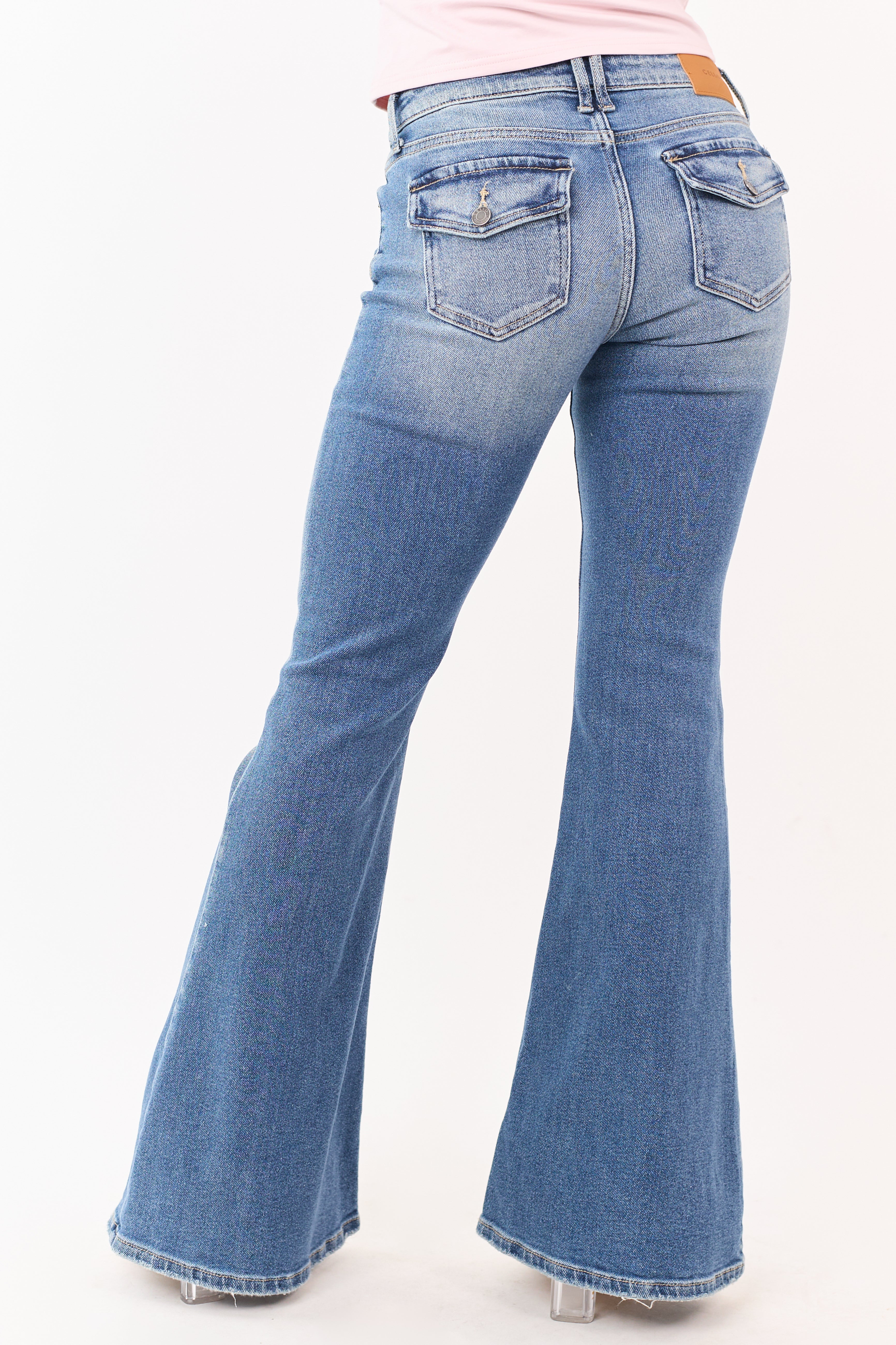 Cello Medium Stone Wash Stretchy Flare Leg Jeans