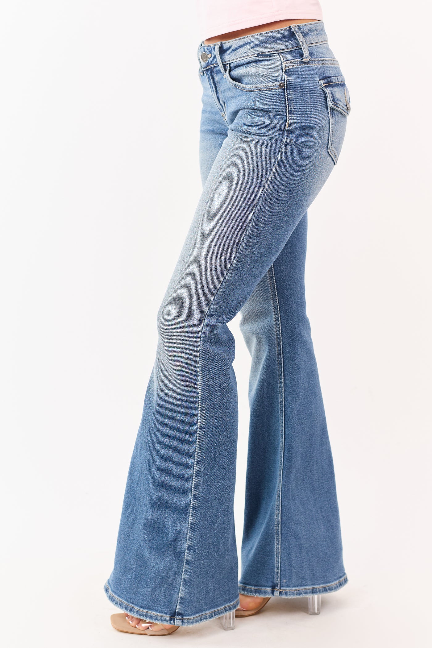 Cello Medium Stone Wash Stretchy Flare Leg Jeans