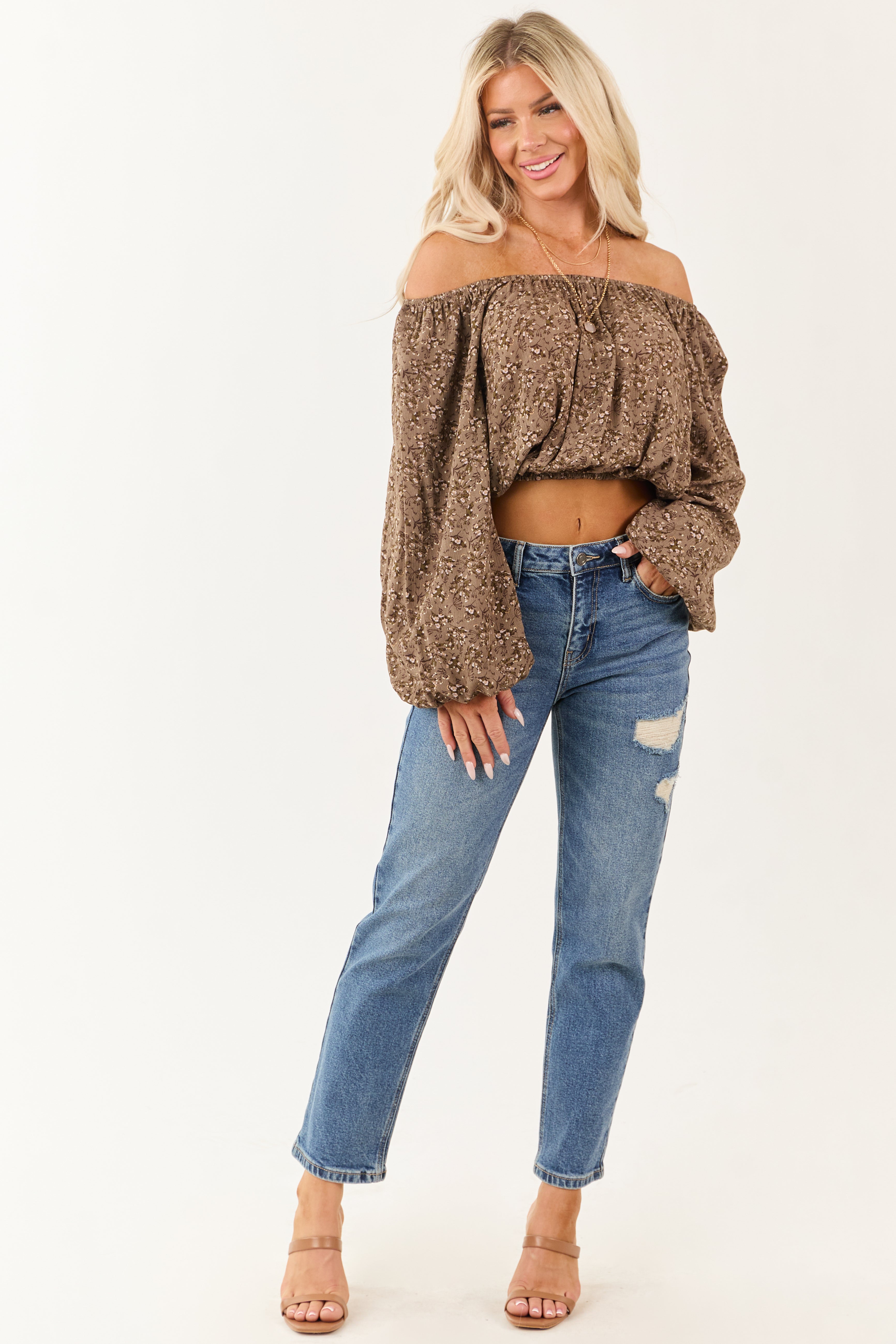 Cello Medium Wash Distressed Slim Straight Jeans