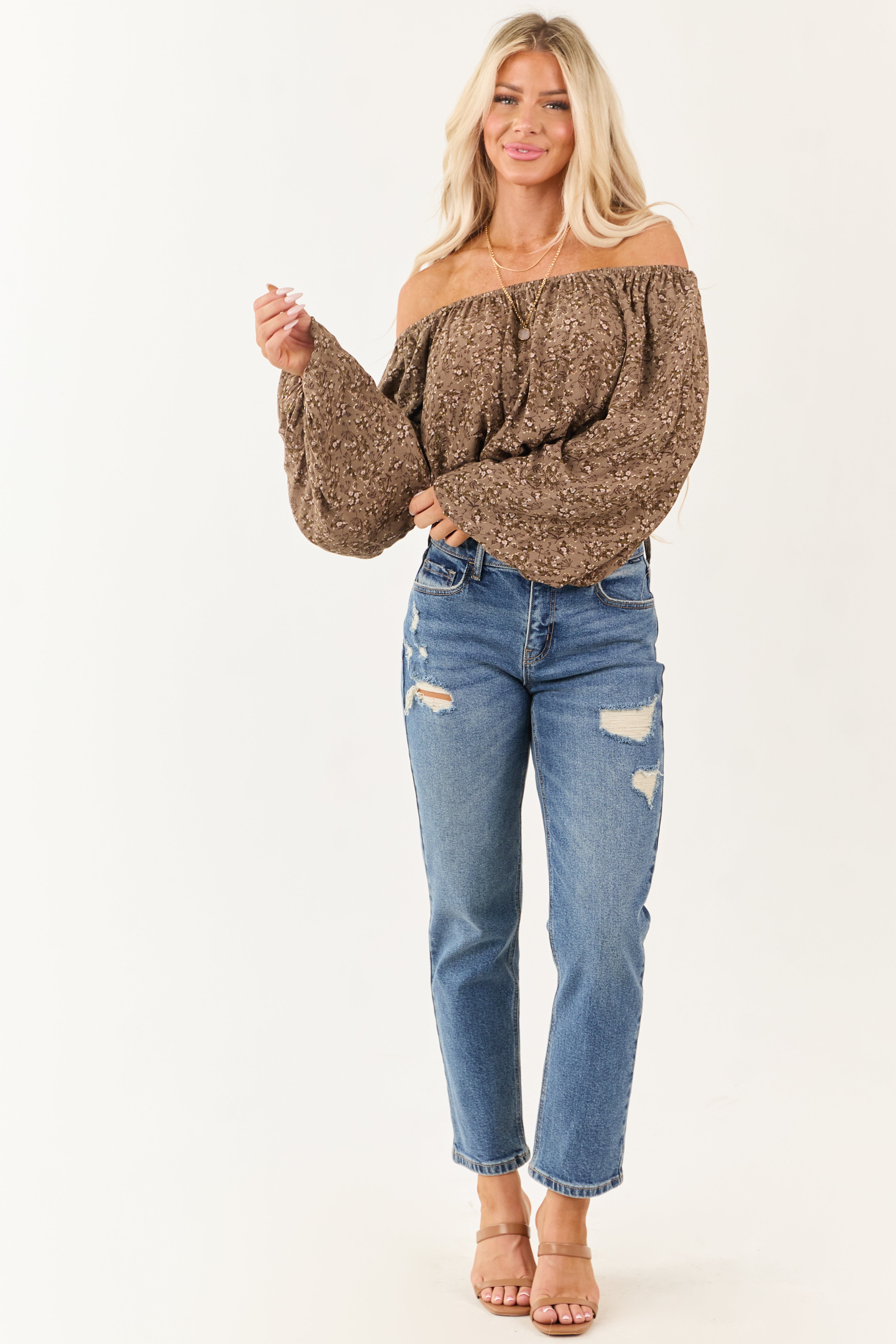 Cello Medium Wash Distressed Slim Straight Jeans
