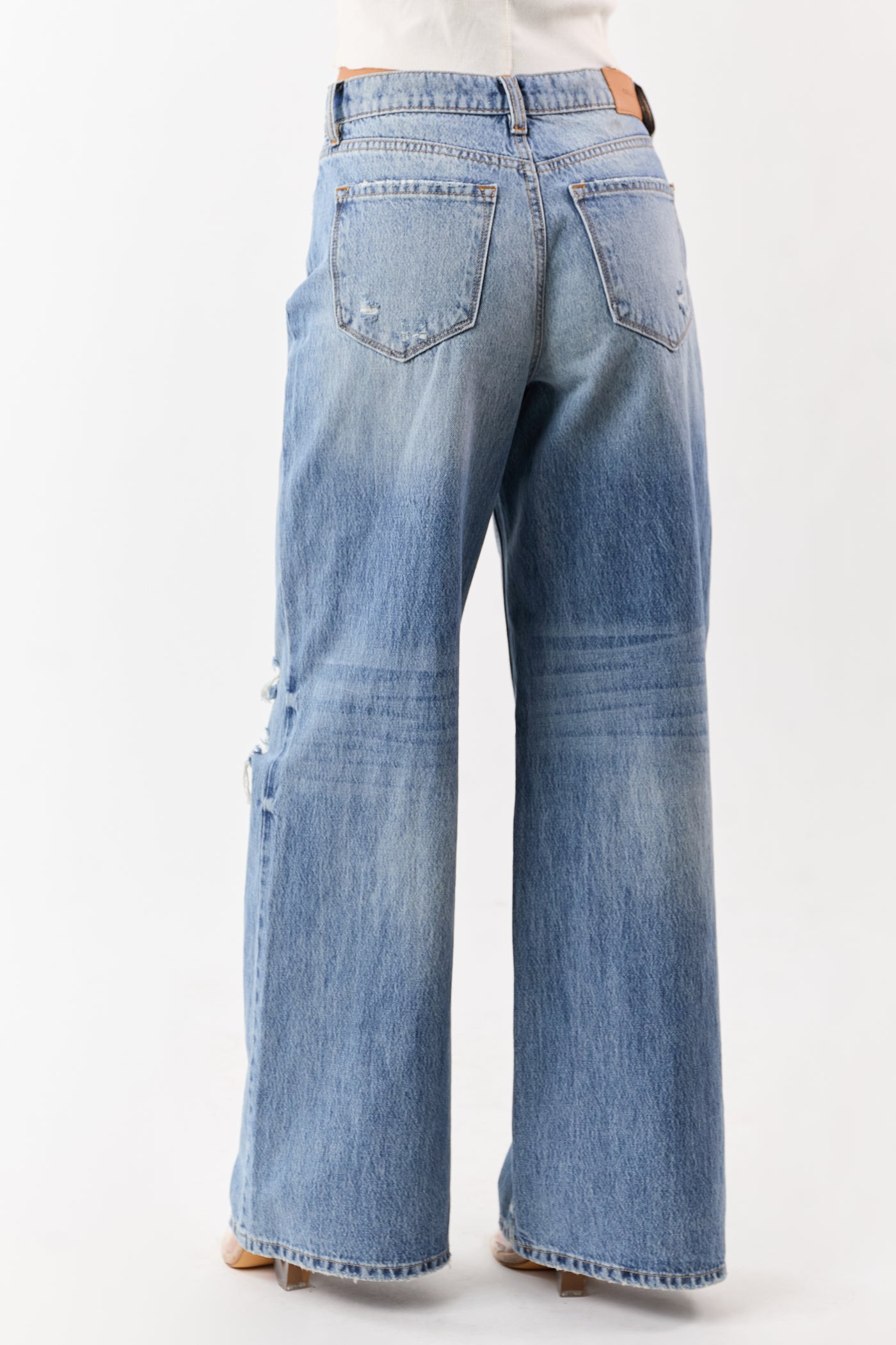 Cello Medium Wash Distressed Wide Leg Jeans