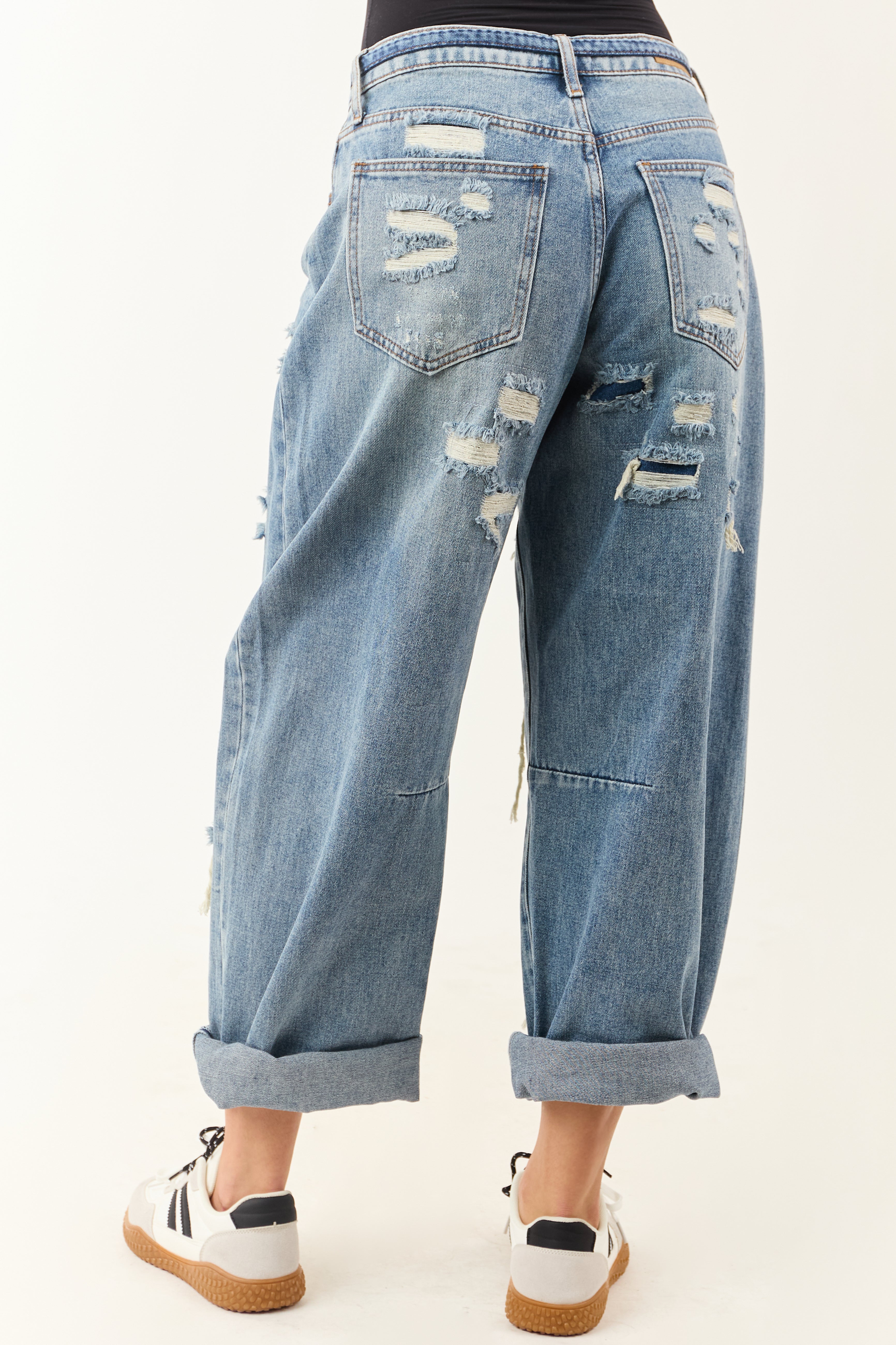 Cello Medium Wash Heavy Distressed Barrel Jeans
