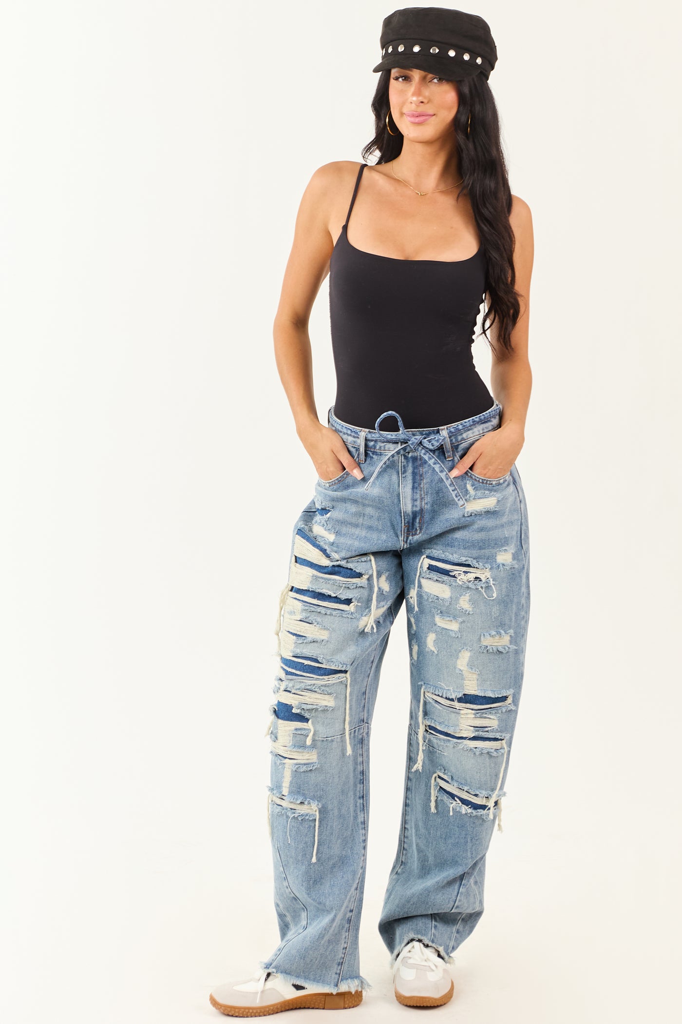 Cello Medium Wash Heavy Distressed Barrel Jeans
