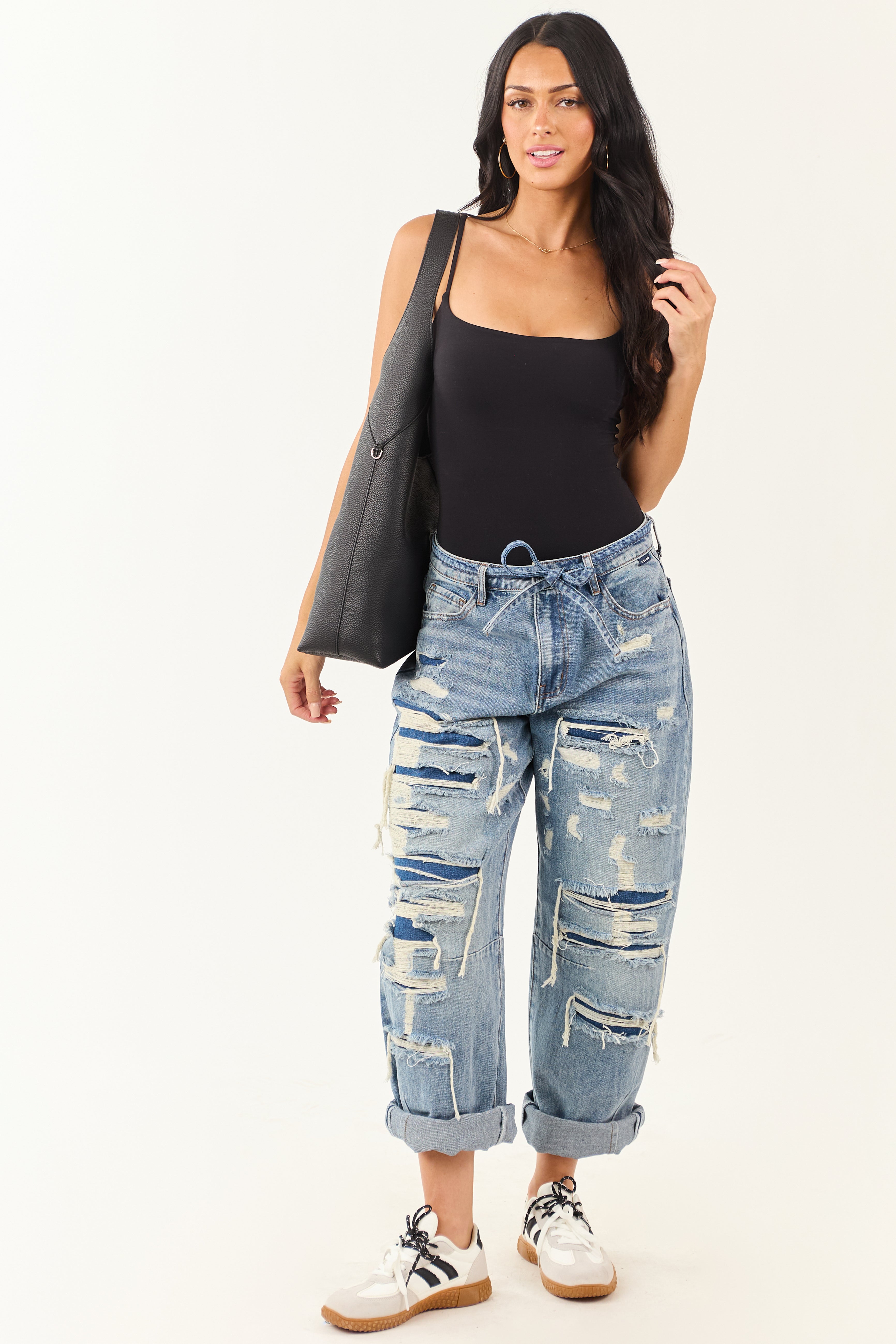 Cello Medium Wash Heavy Distressed Barrel Jeans