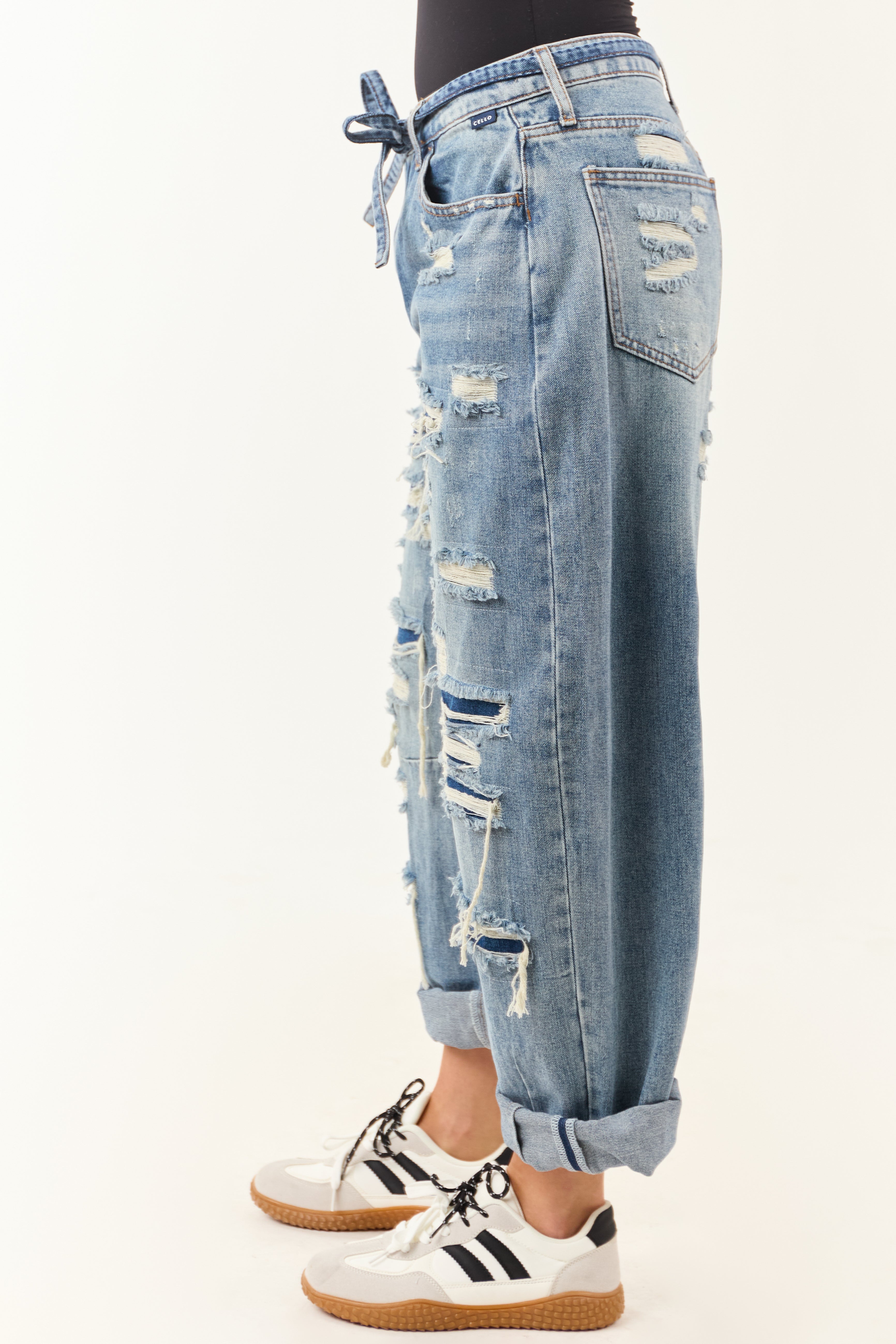 Cello Medium Wash Heavy Distressed Barrel Jeans