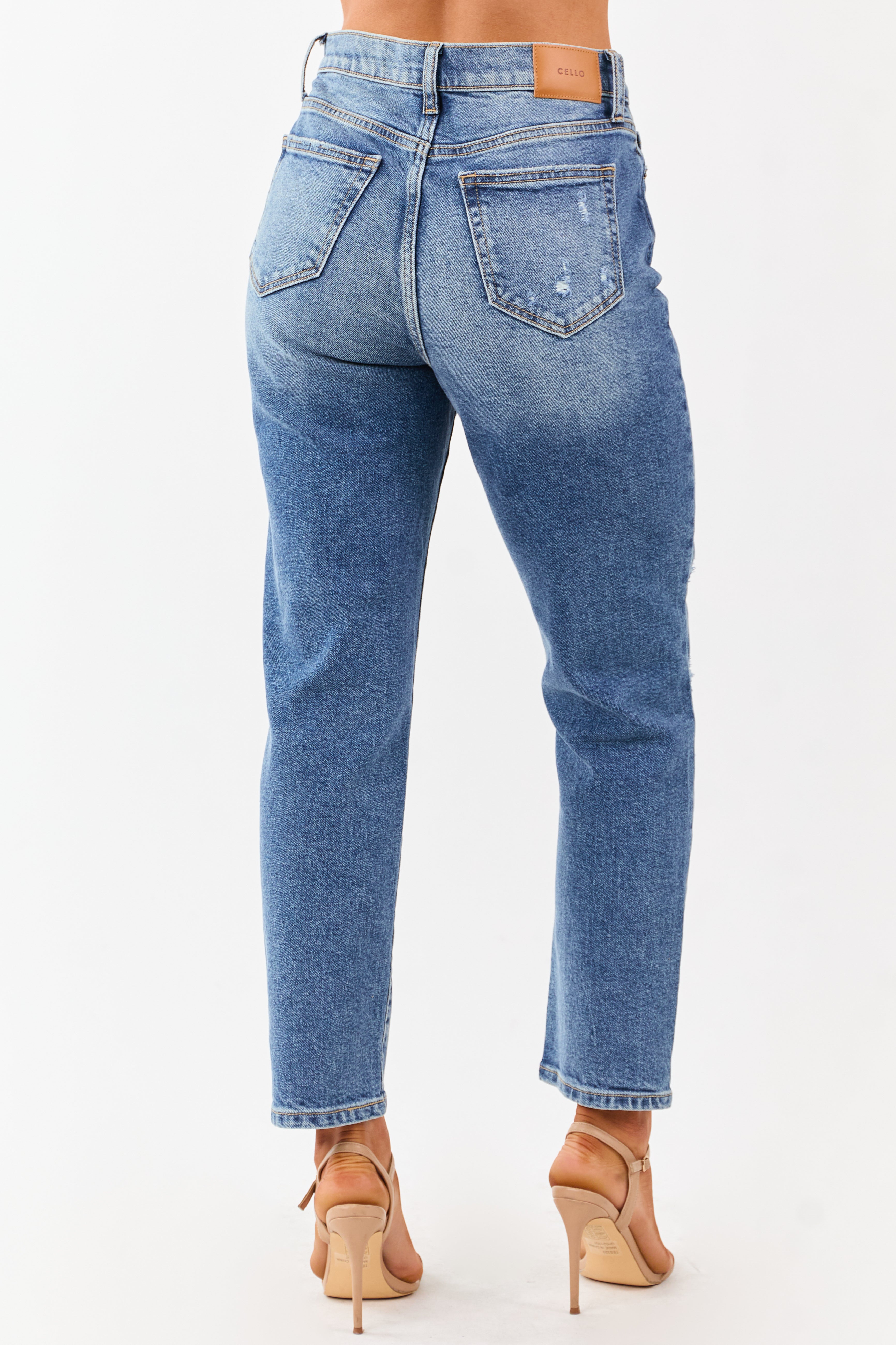 Cello Medium Wash Lightly Distressed Straight Jeans