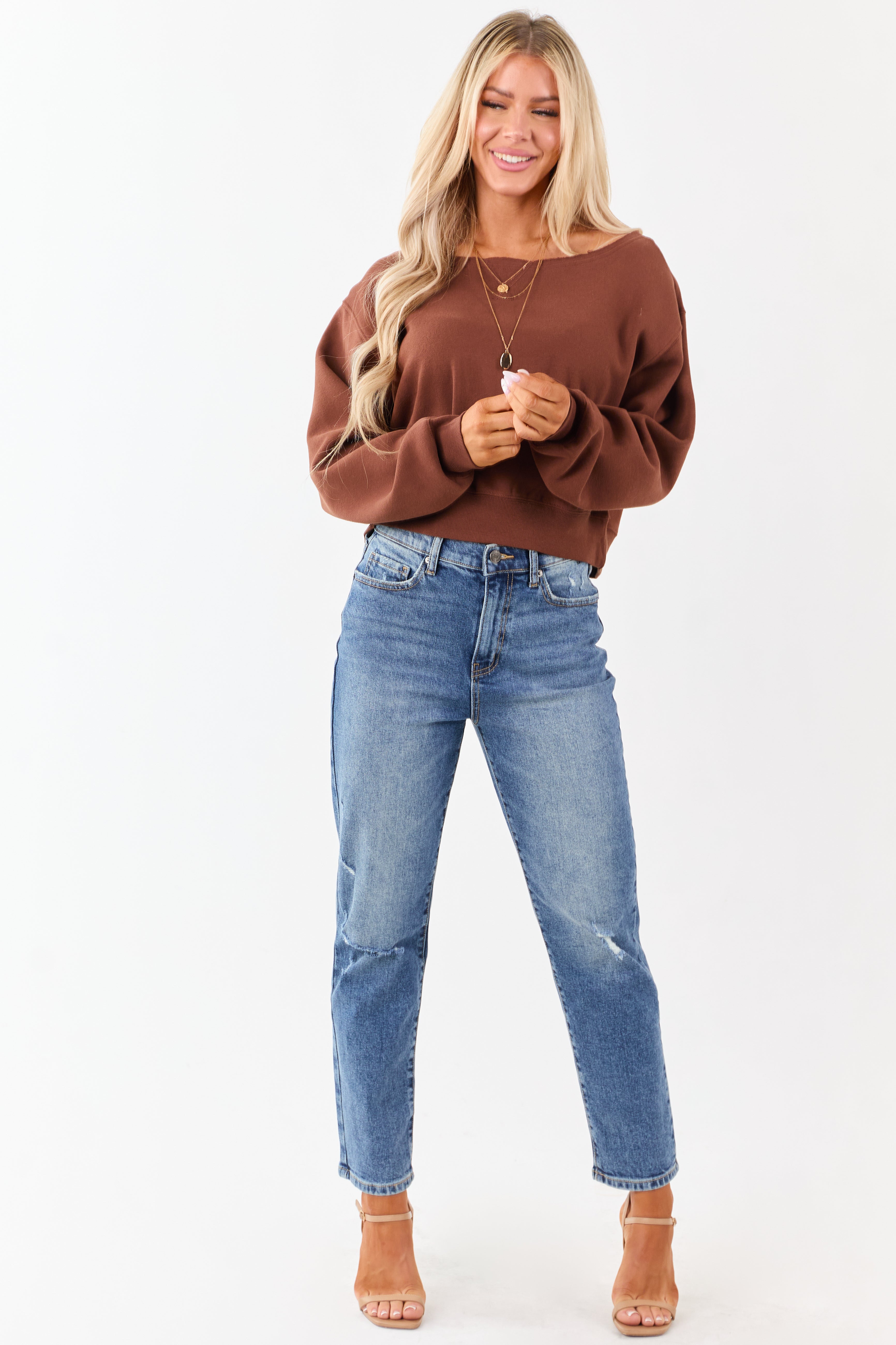 Cello Medium Wash Lightly Distressed Straight Jeans