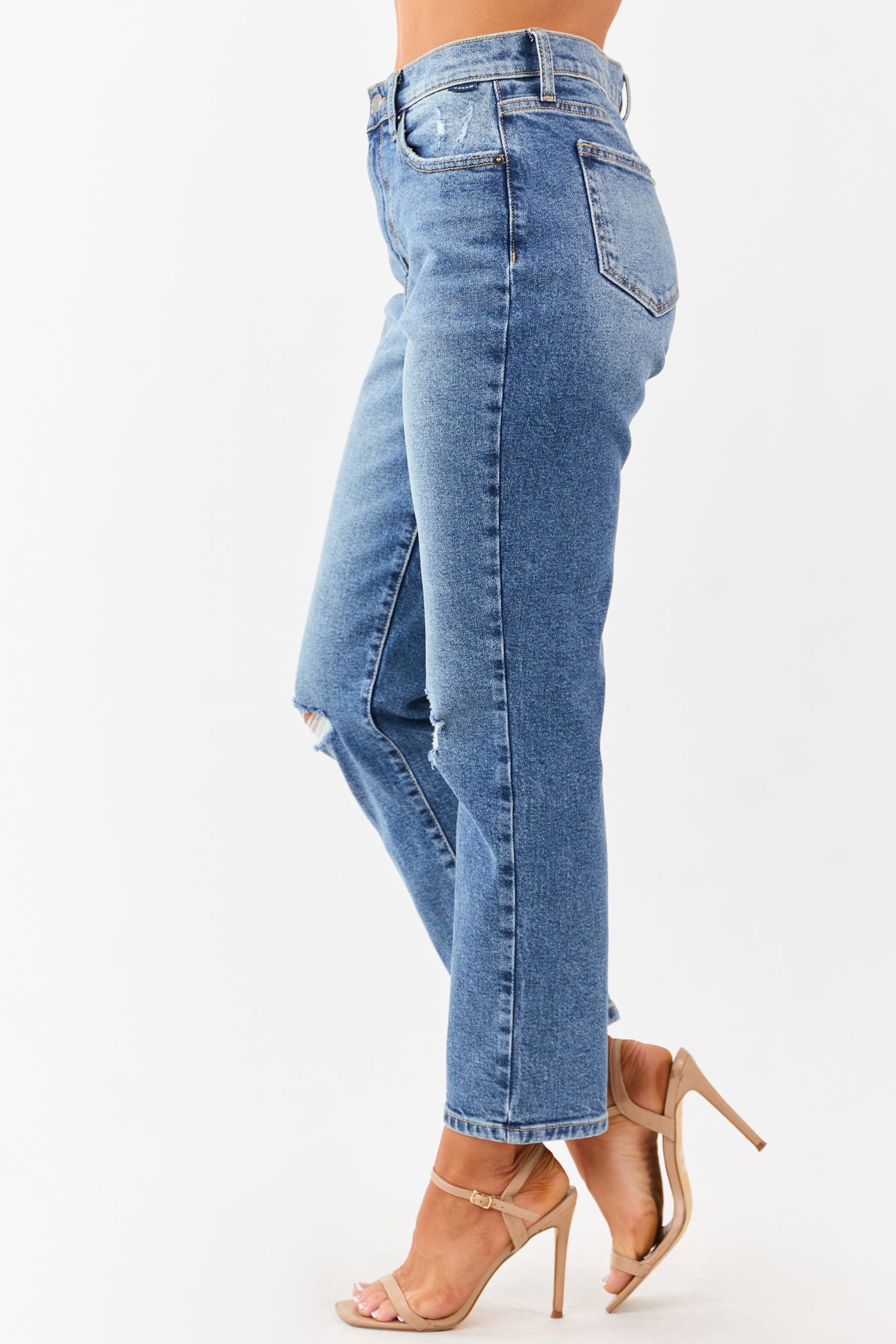 Cello Medium Wash Lightly Distressed Straight Jeans