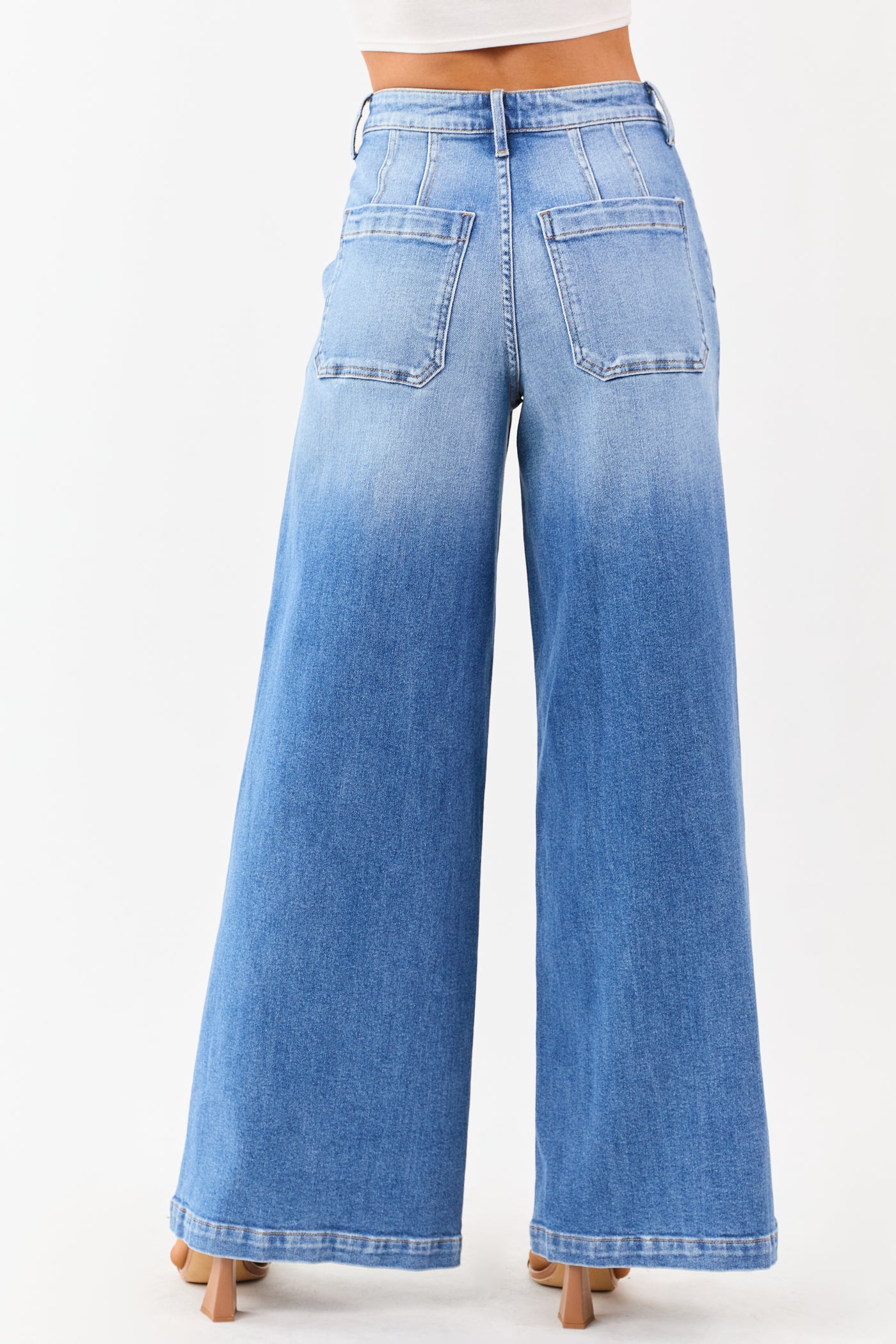 Cello Medium Wash Slant Pocket Wide Stretch Jeans