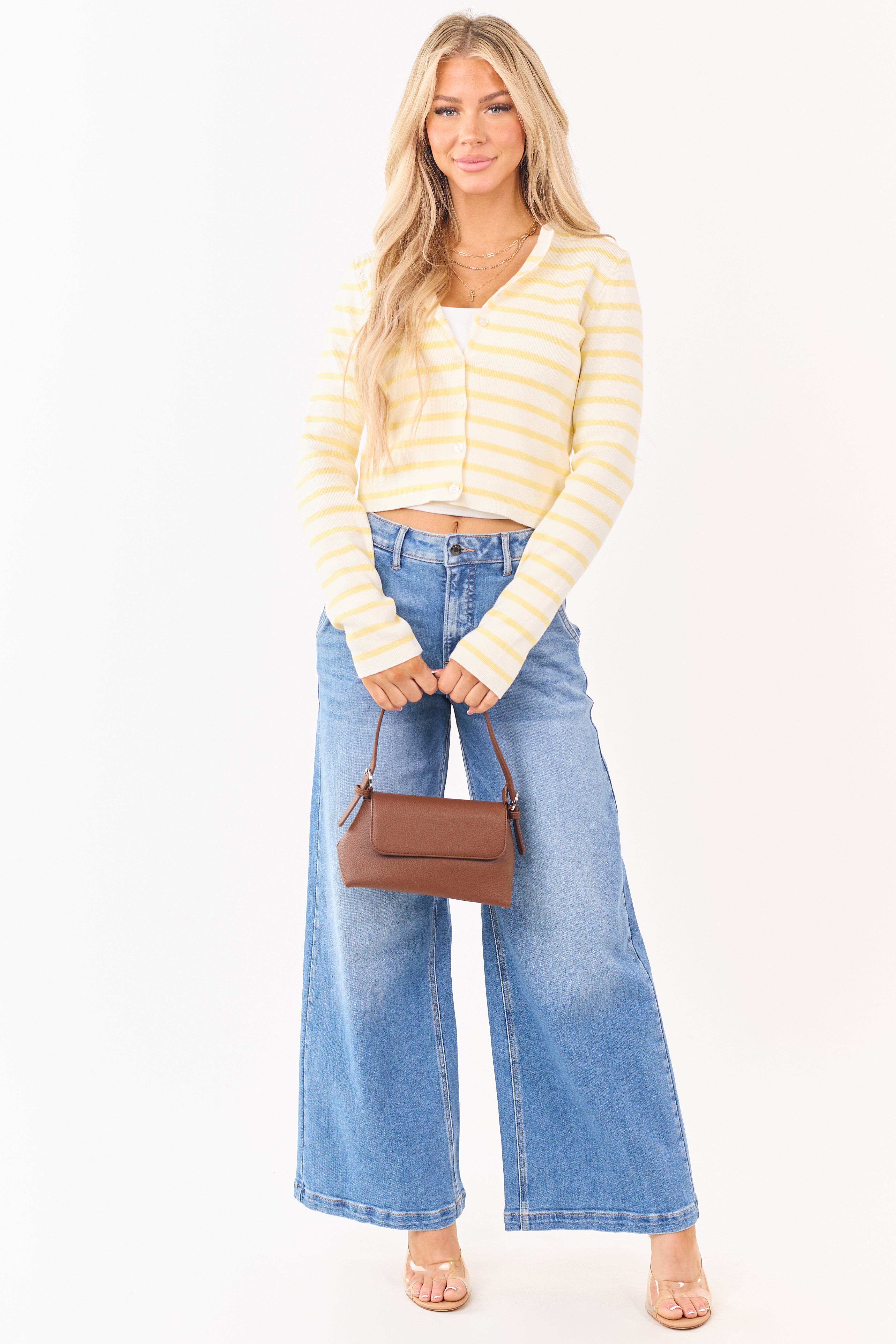 Cello Medium Wash Slant Pocket Wide Stretch Jeans