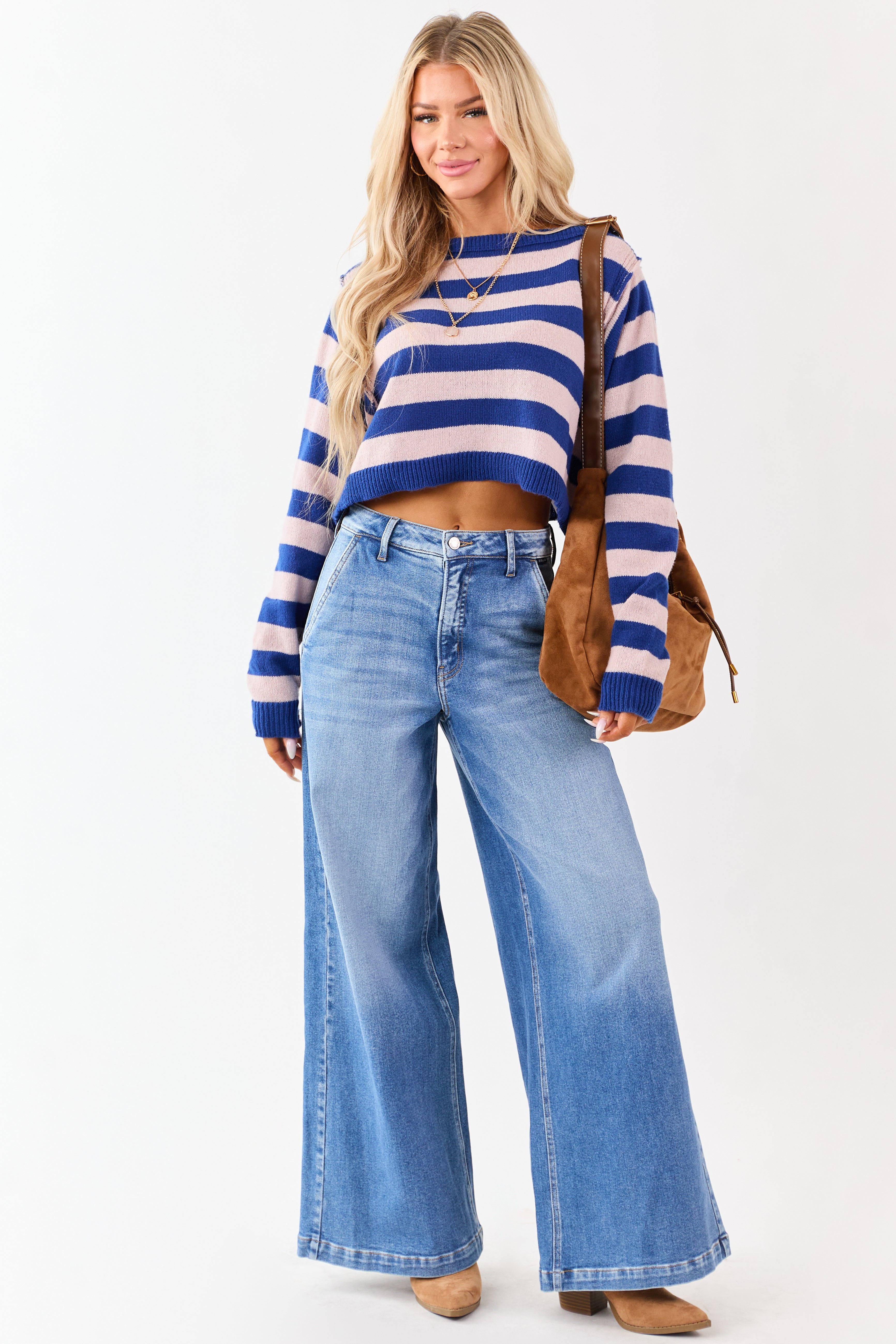 Cello Medium Wash Slant Pocket Wide Stretch Jeans