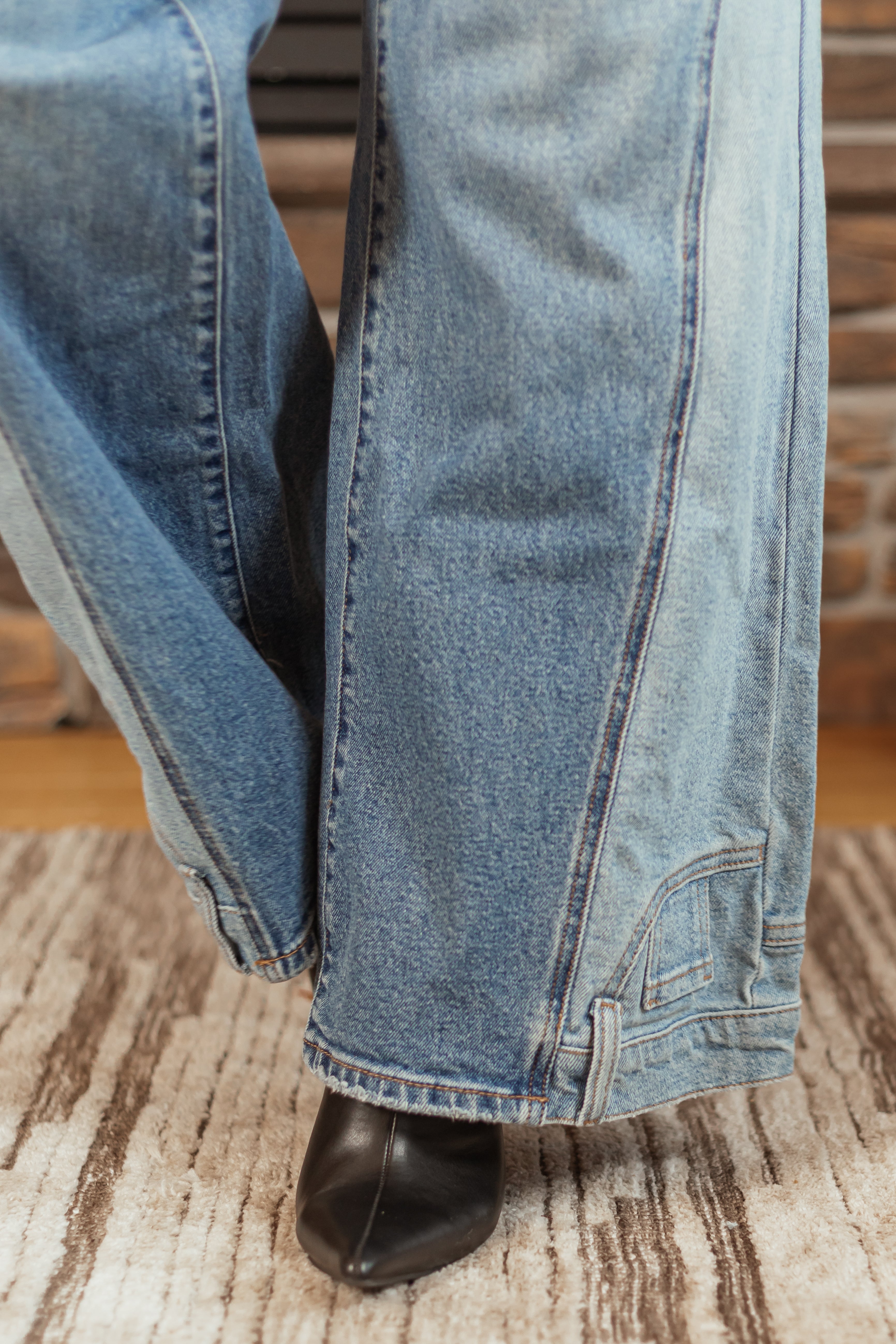 Cello Medium Wash Pocket Hem Detail Wide Leg Jeans | Lime Lush