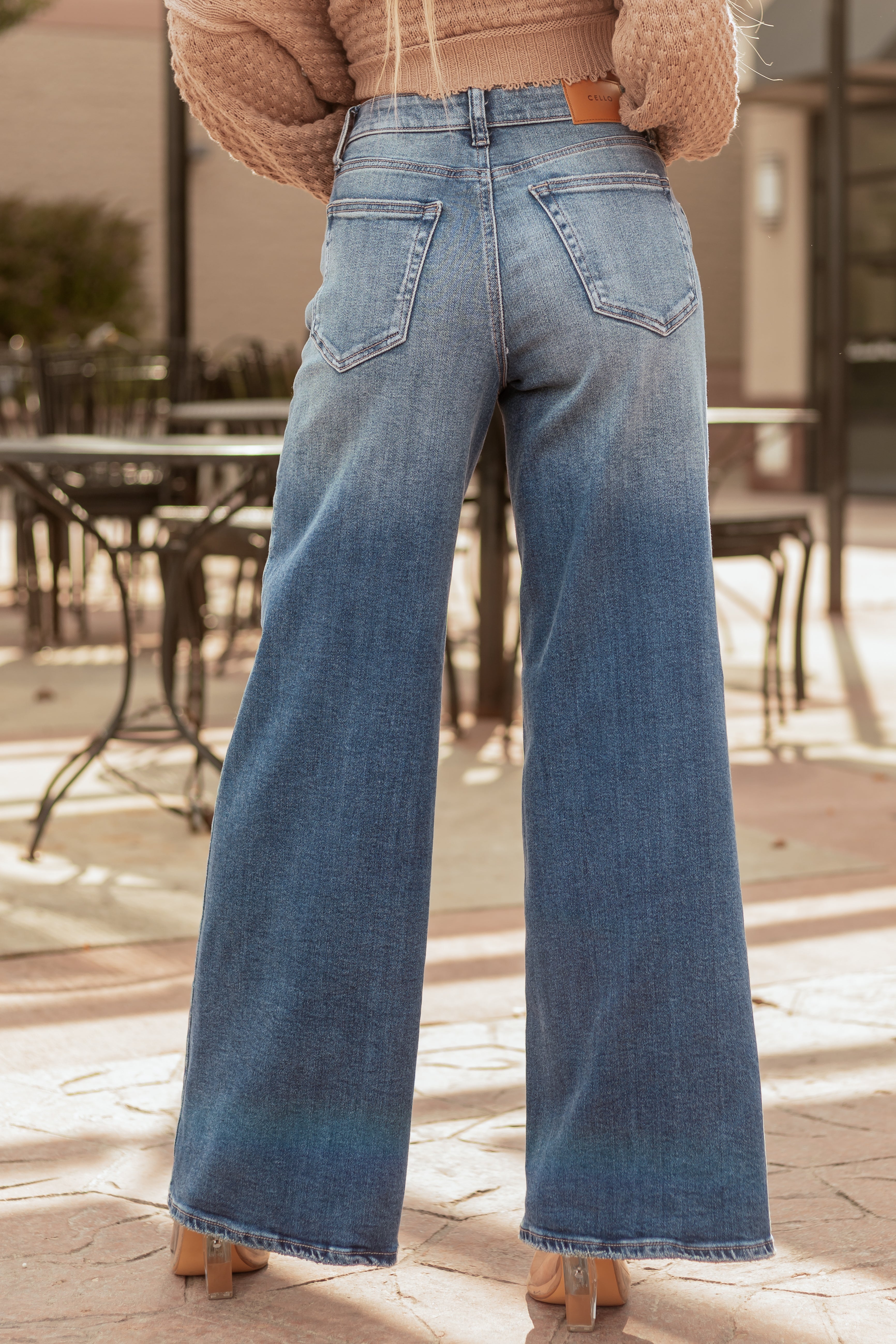 Cello Medium Wash Wide Leg Stretchy Jeans