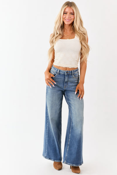 Cello Medium Wash Wide Leg Stretchy Jeans