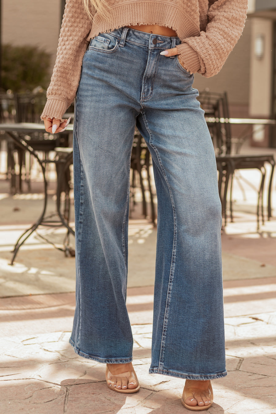 Cello Medium Wash Wide Leg Stretchy Jeans