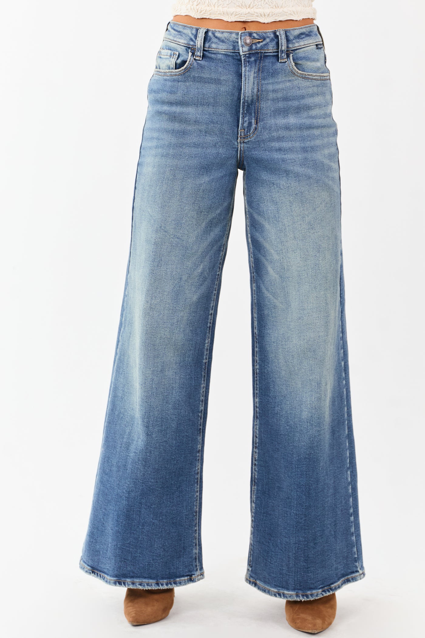 Cello Medium Wash Wide Leg Stretchy Jeans