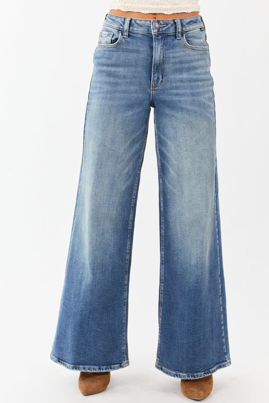 Cello Medium Wash Wide Leg Stretchy Jeans