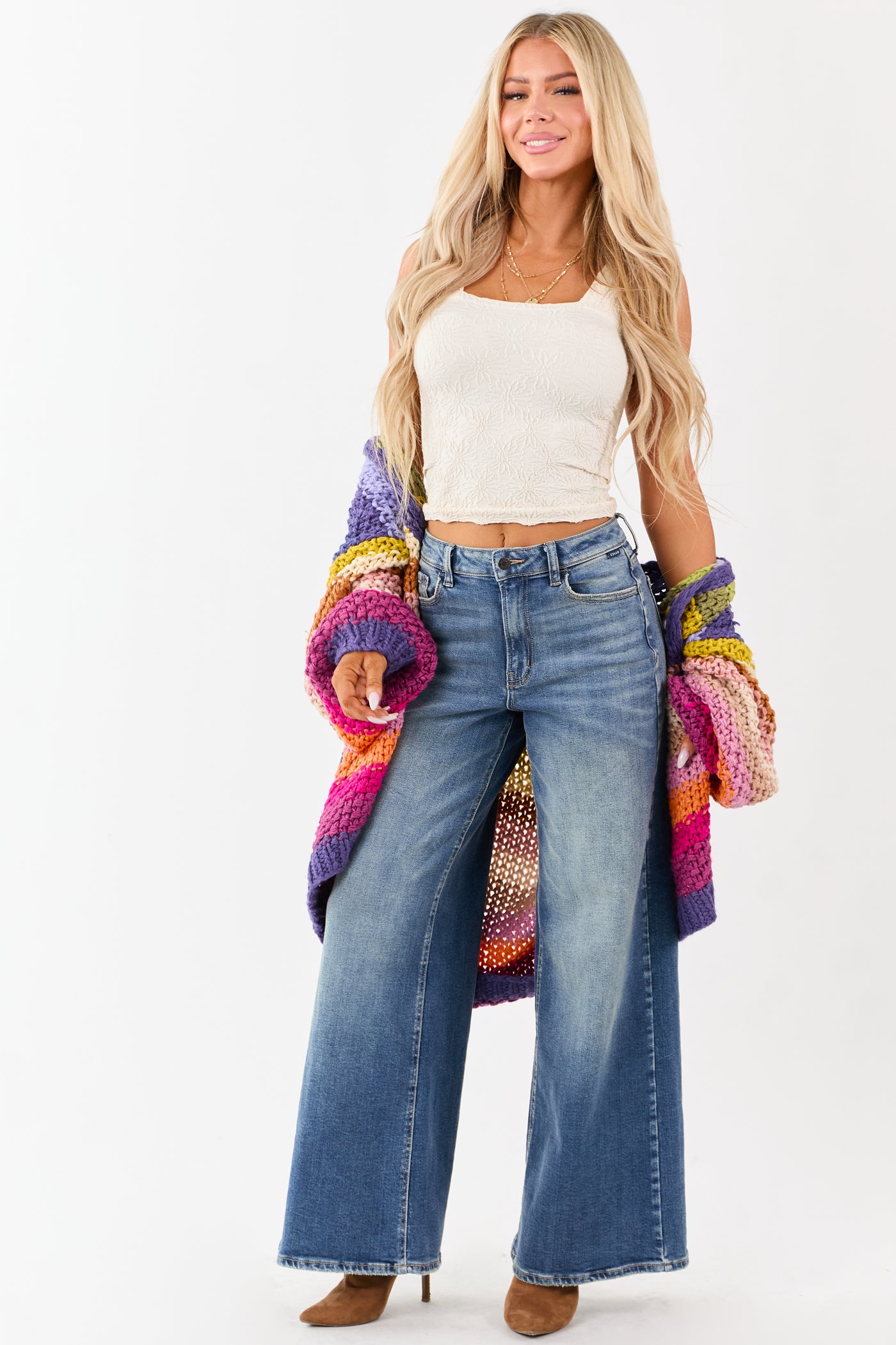Cello Medium Wash Wide Leg Stretchy Jeans