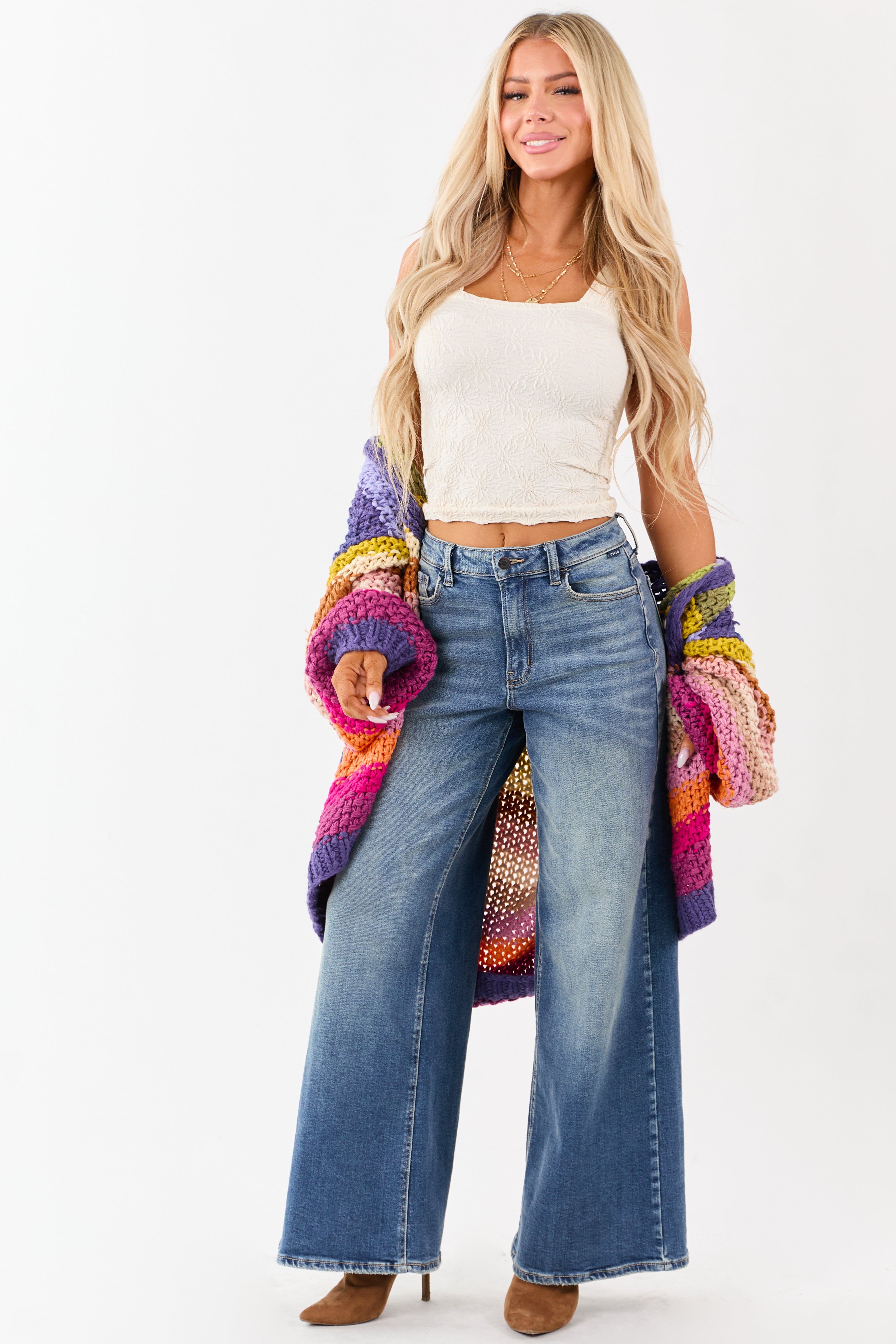 Cello Medium Wash Wide Leg Stretchy Jeans