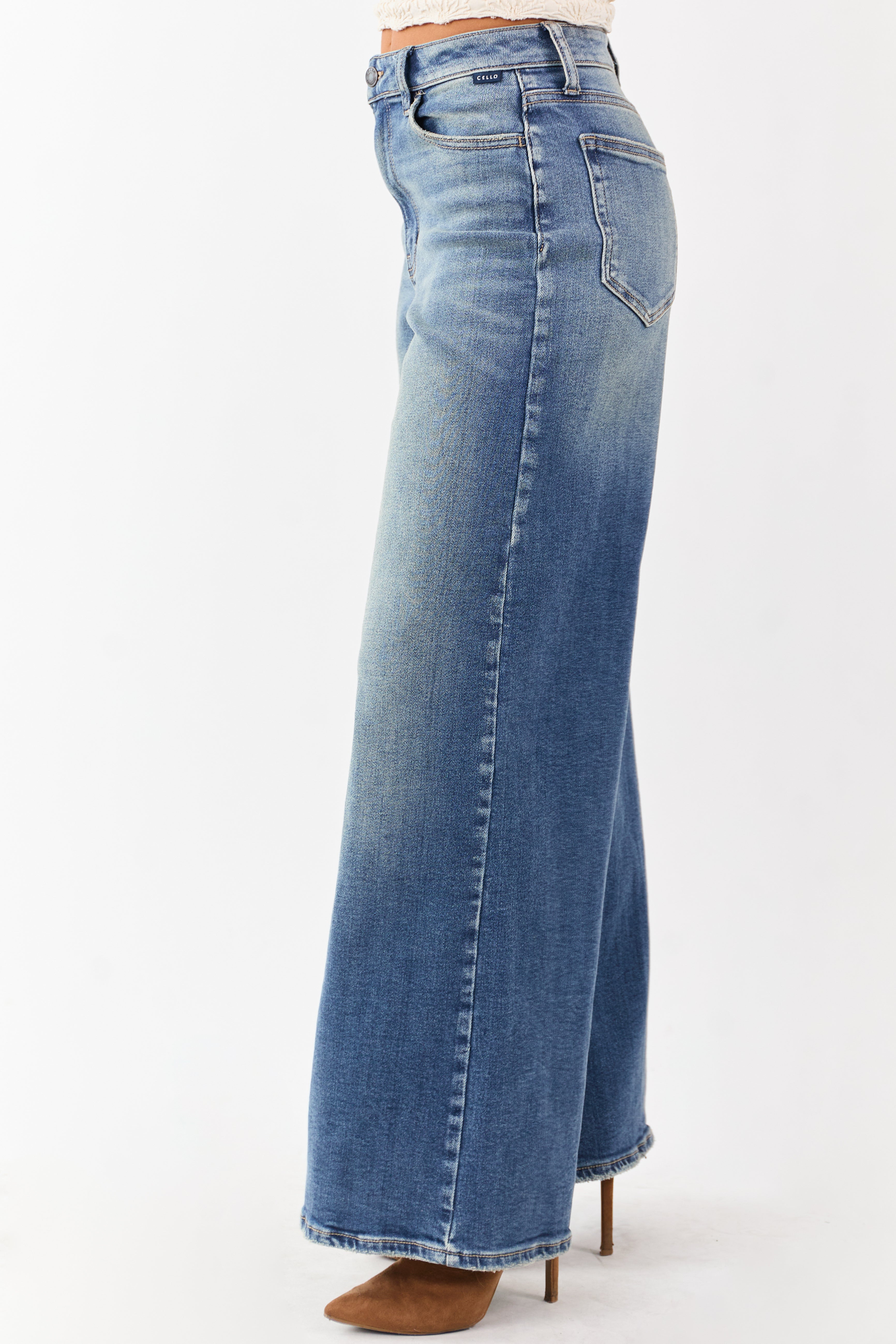 Cello Medium Wash Wide Leg Stretchy Jeans