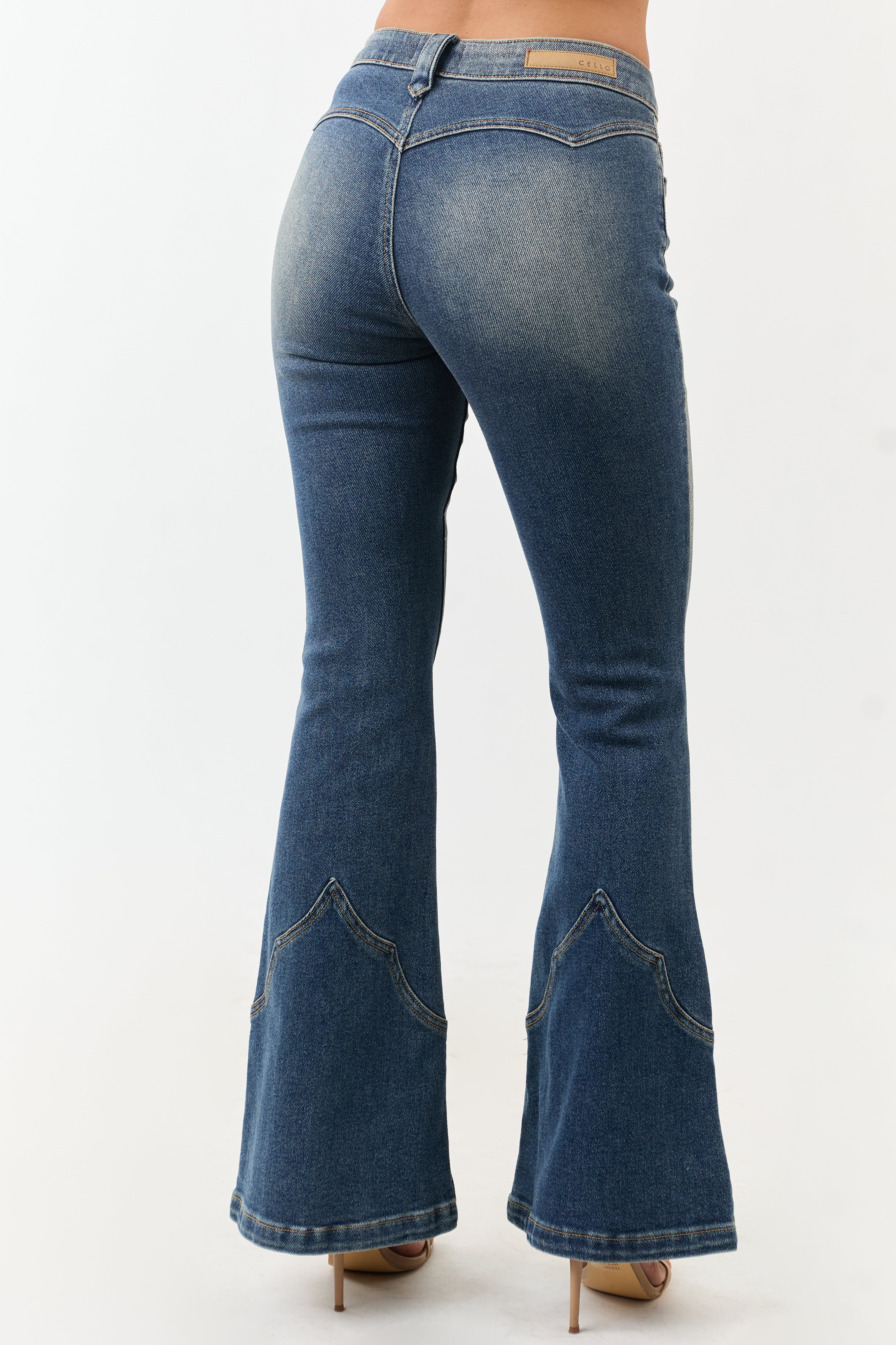 Cello Vintage Wash Mid Rise Stretchy Flare Jeans