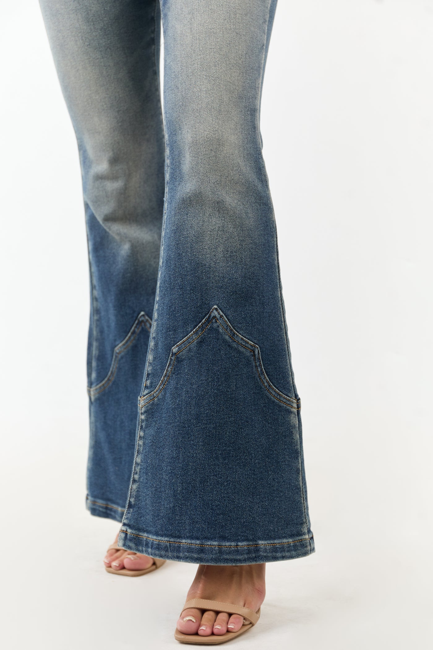 Cello Vintage Wash Mid Rise Stretchy Flare Jeans