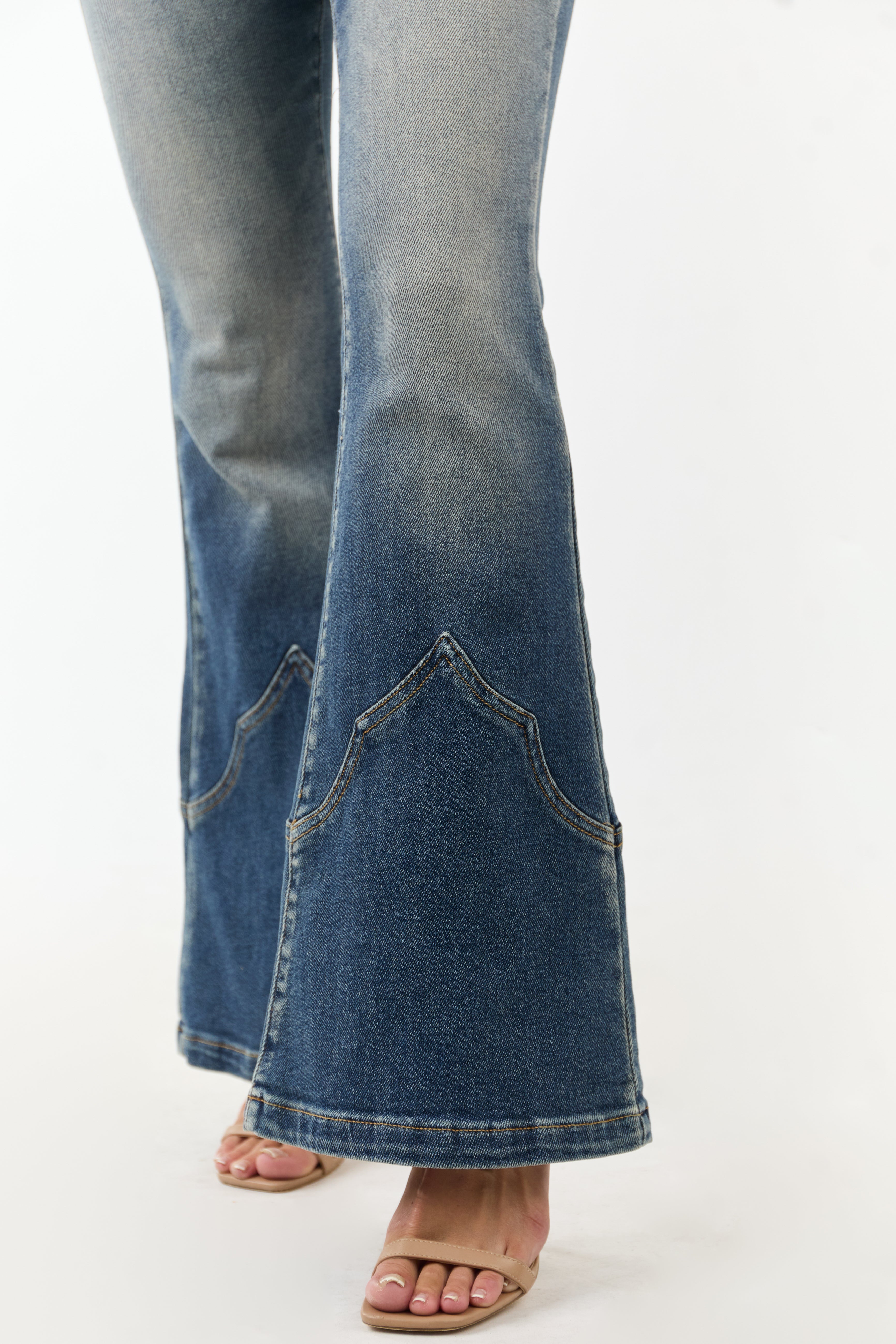 Cello Vintage Wash Mid Rise Stretchy Flare Jeans