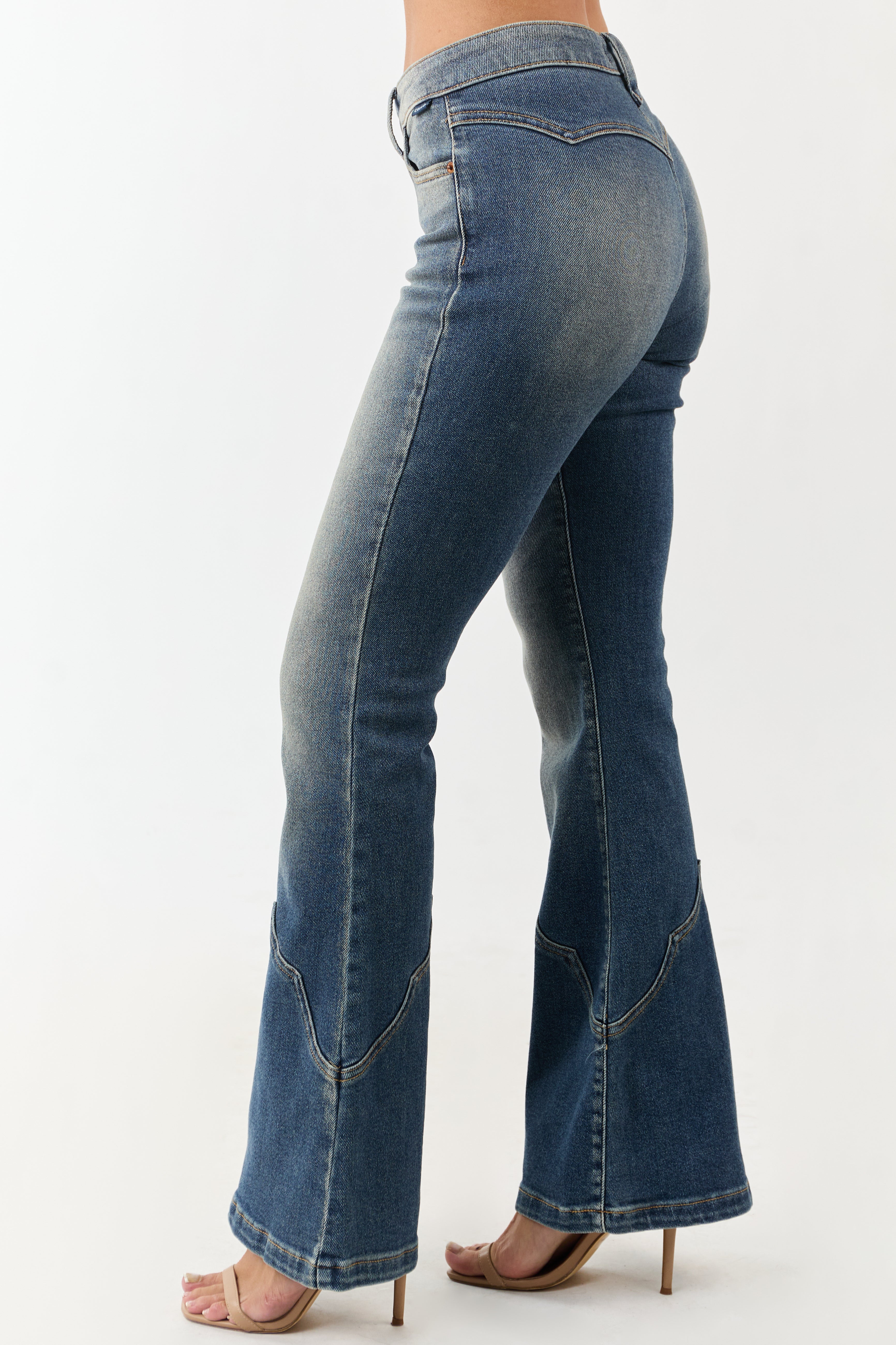 Cello Vintage Wash Mid Rise Stretchy Flare Jeans
