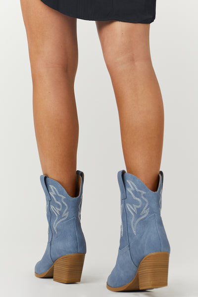 Chambray Western Stitching Detail Ankle Booties
