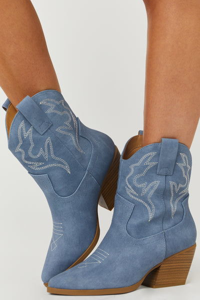 Chambray Western Stitching Detail Ankle Booties