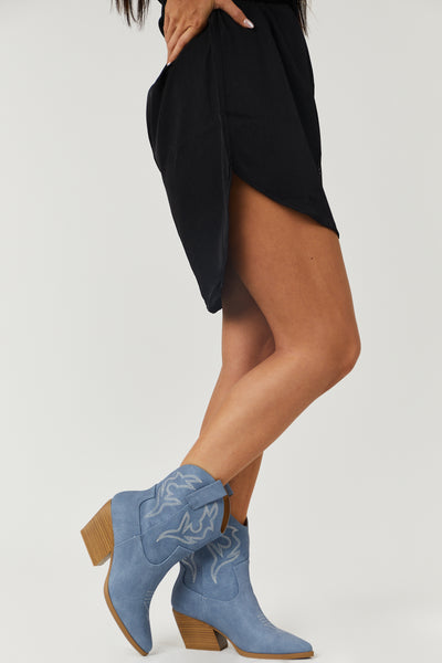Chambray Western Stitching Detail Ankle Booties
