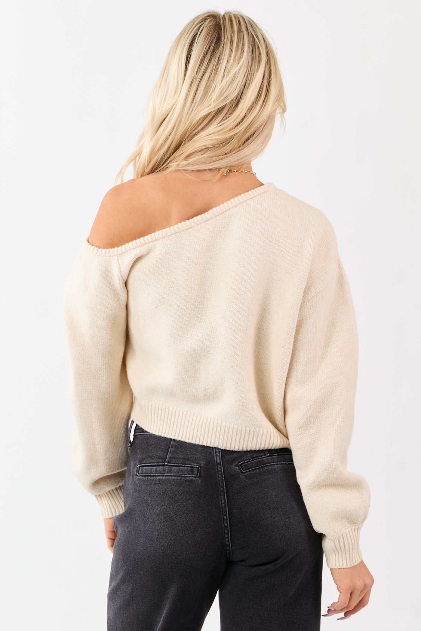 Champagne Asymmetrical One Shoulder Sweater