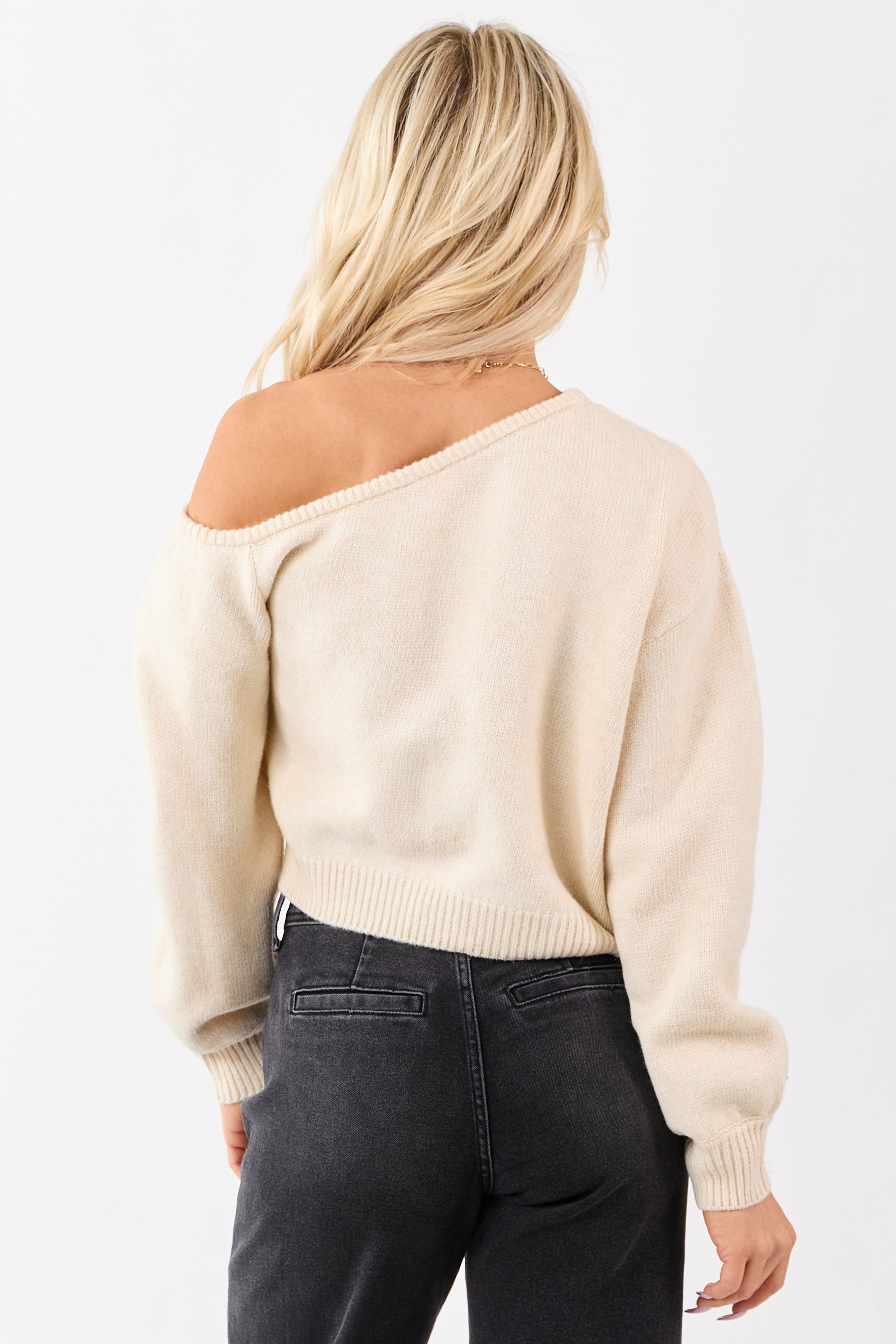 Champagne Asymmetrical One Shoulder Sweater